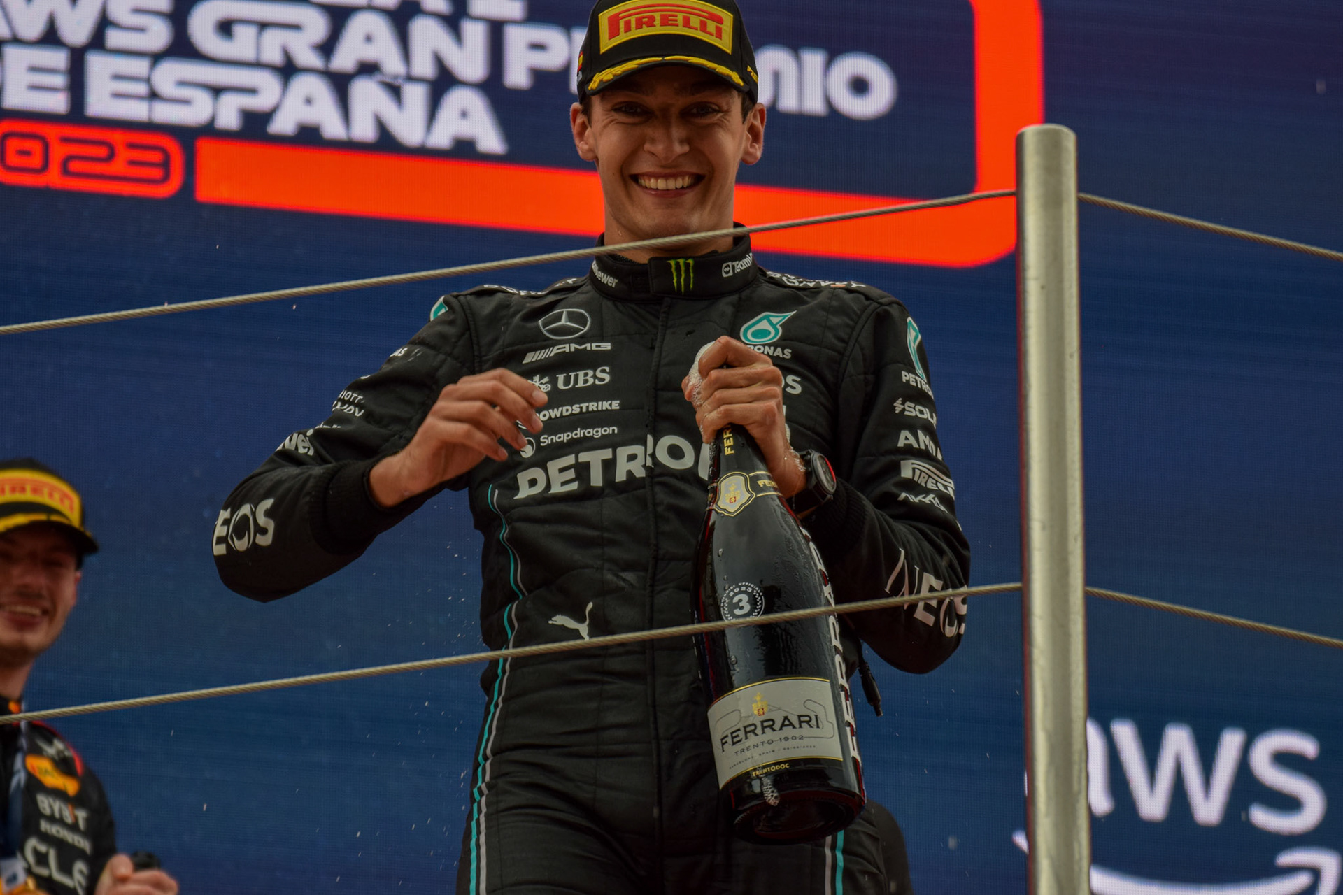 George Russell (GBR) Mercedes AMG F1 Team Podium; Formel 1 GP Barcelona. Sonntag 04.06.2023