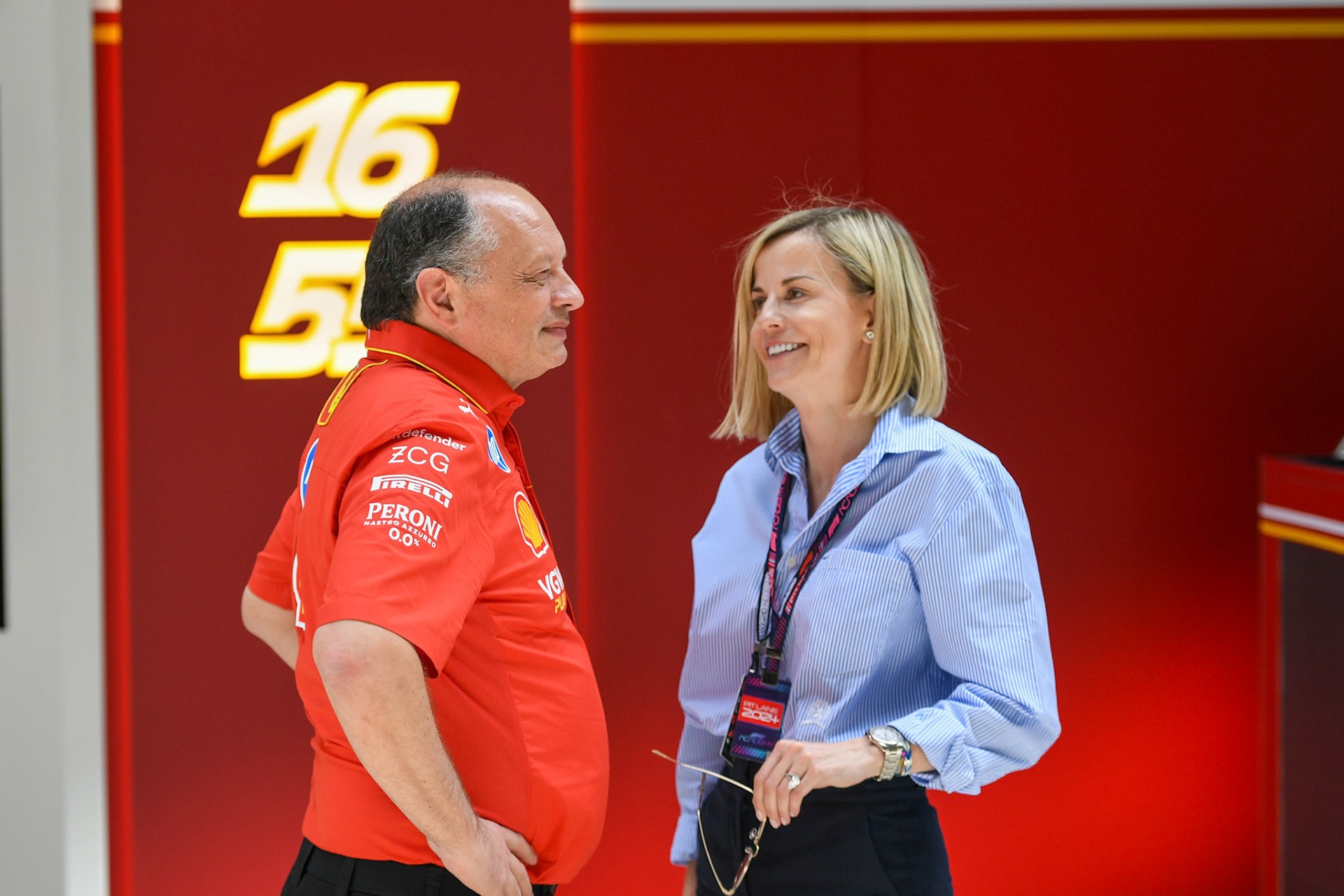 Frederic Vasseur, Teamchef Scuderia Ferrari und Susi Wolff ; Formel 1 GP Miami / USA. 05.05.2024