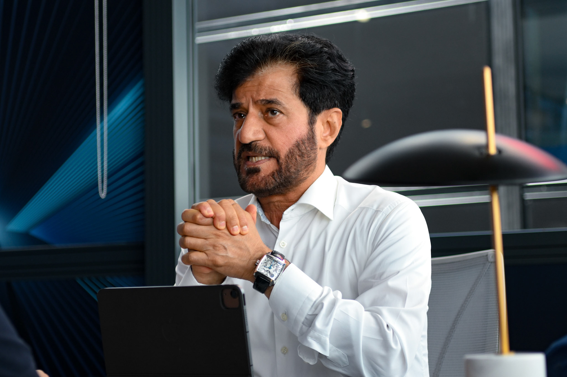 Mohammed bin Sulayem im Interview mit Christian Nimmervoll; Formel 1 GP Spa Francorchamps/ Belgien. Samstag, 29.07.2023