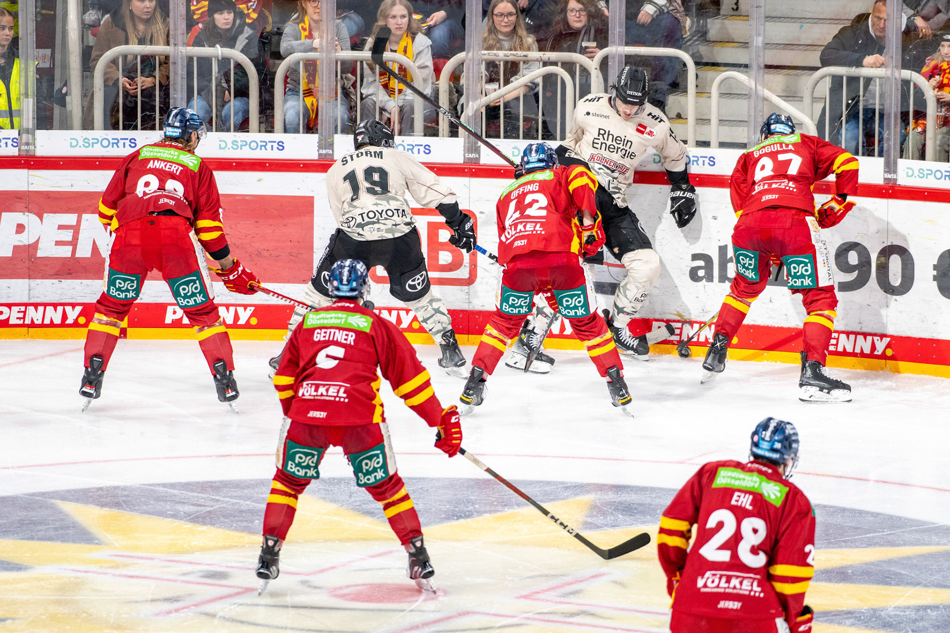 Torsten Ankert, Frederik Storm, Nicolas Geitner, Alexander Ehl; DEL Düsseldorfer EG - Kölner Haie, 25.02.2024