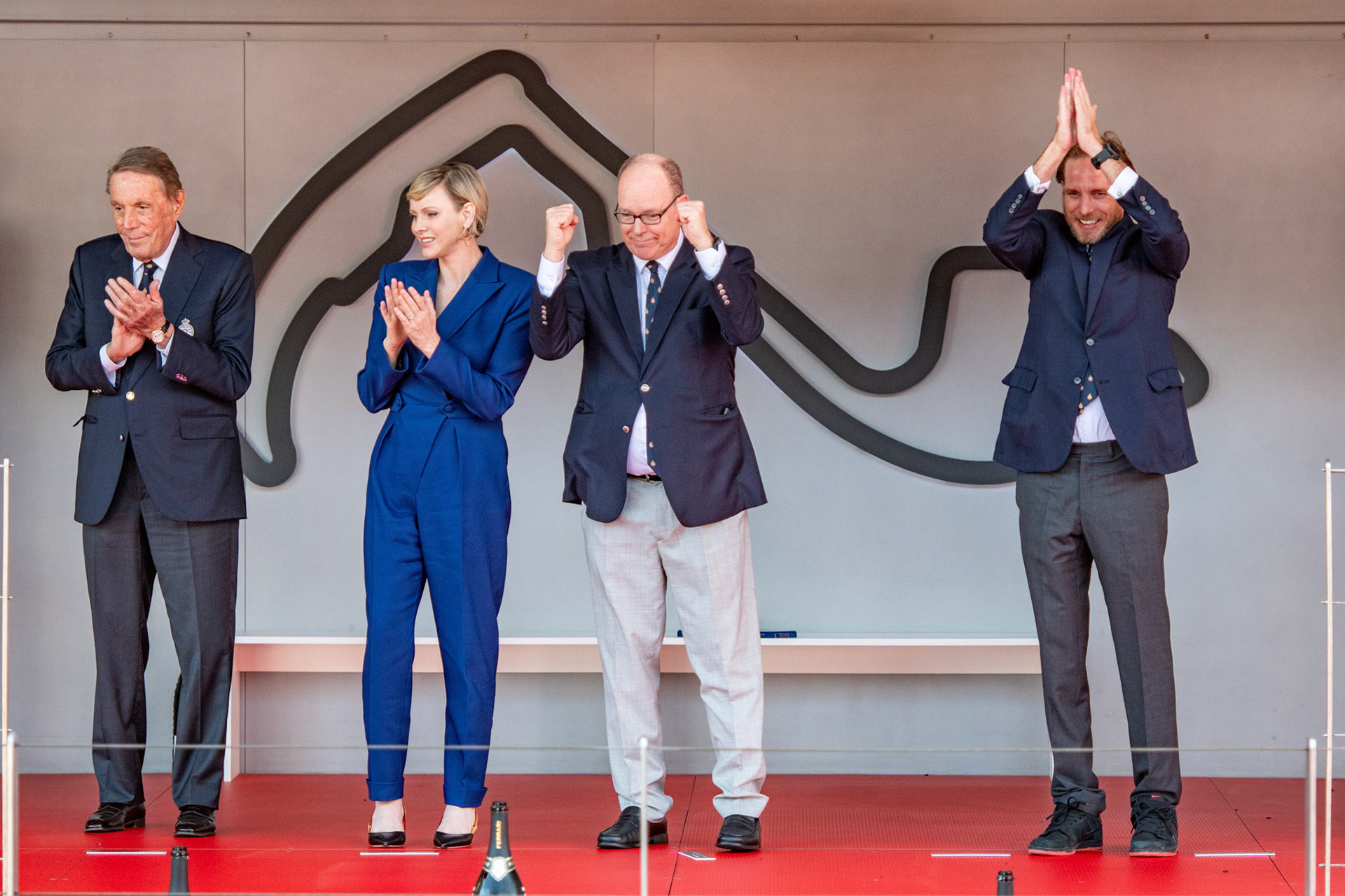 Fürst Albert II. von Monaco und Charlène von Monaco bejubeln den Sieg von Charles Leclerc; Formel1 GP Monaco Sonntag, 26.05.2024