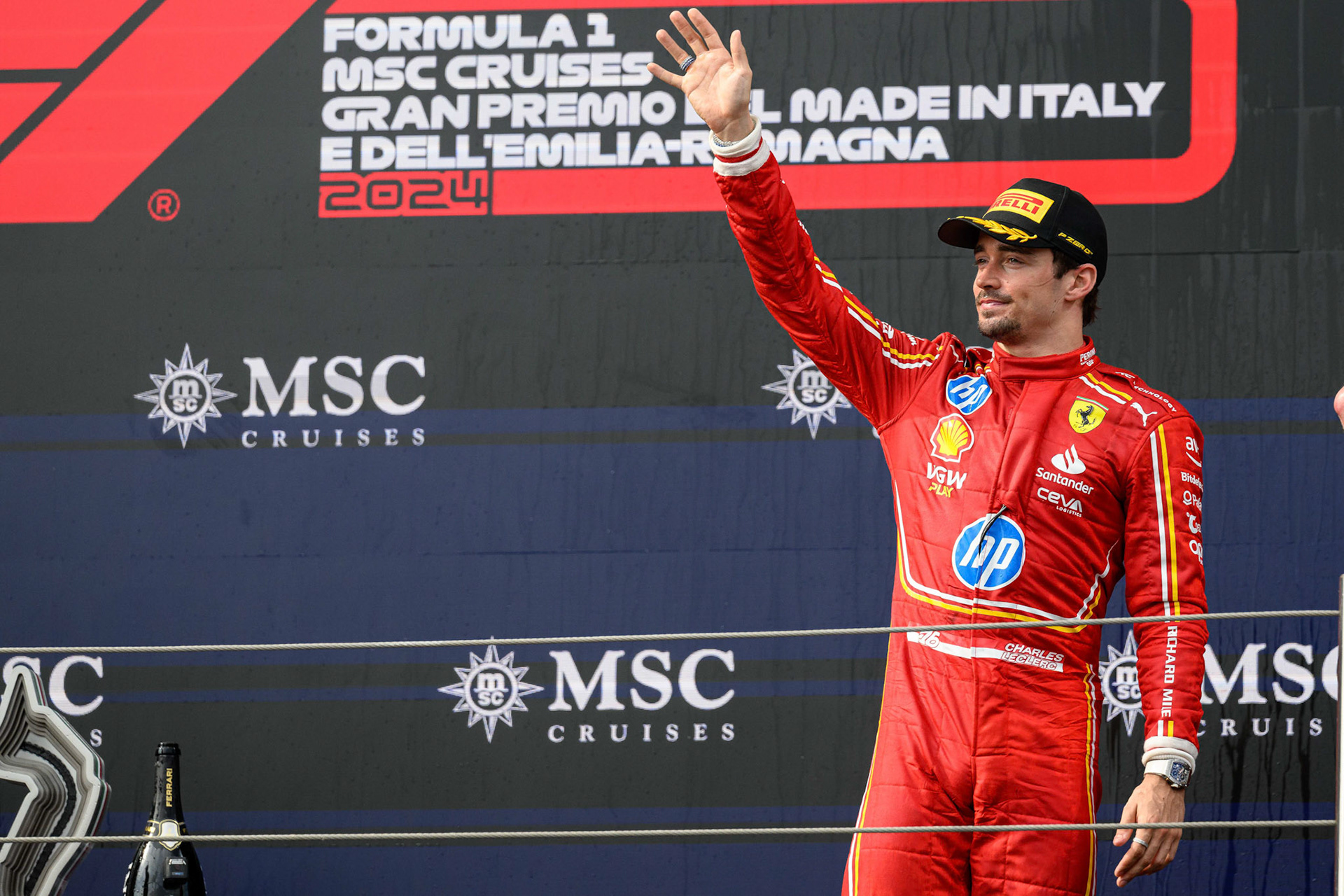Charles Leclerc #16, Scuderia Ferrari auf dem Podium.; F1 GP Imola / Italien Sonntag, 19.05.2024