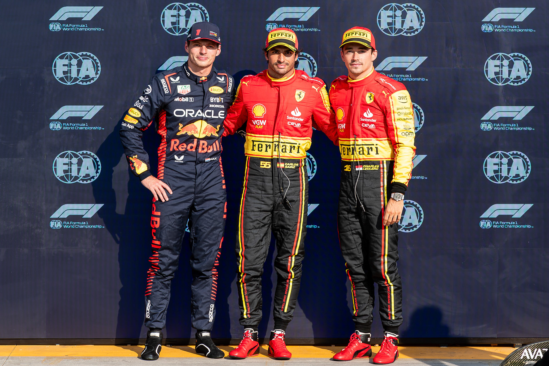 Carlos Sainz, Charles Leclerc und Max Verstappen; Formel 1 GP Italien / Monza. Samstag, 02.09.2023