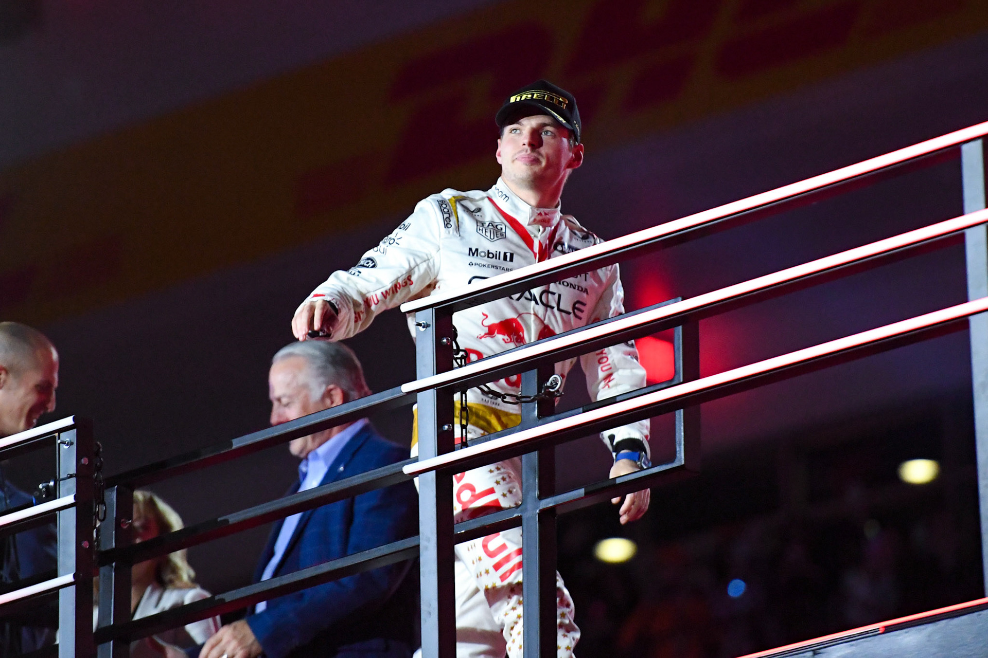 Max Verstappen (NED) Red Bull Racing auf dem Podium;Formel 1 GP USA Las Vegas. Sonntag 19.11.2023