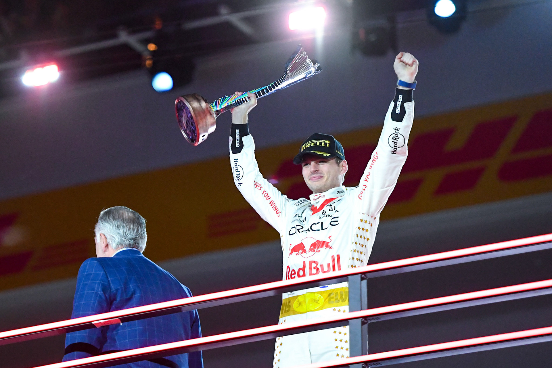 Max Verstappen (NED) Red Bull Racing auf dem Podium;Formel 1 GP USA Las Vegas. Sonntag 19.11.2023