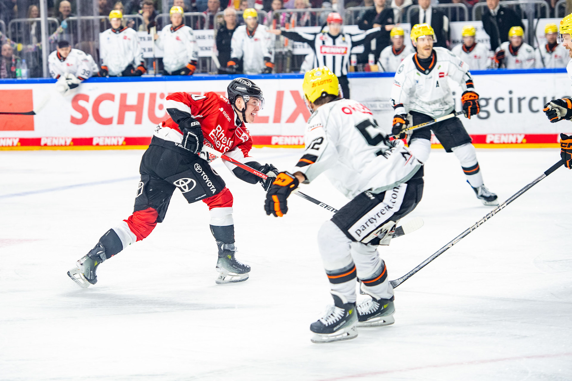Frederik Storm, Maksim Matushkin, Reis McNeill; DEL Kölner Haie - Frankfurter Löwen, 16.02.2024