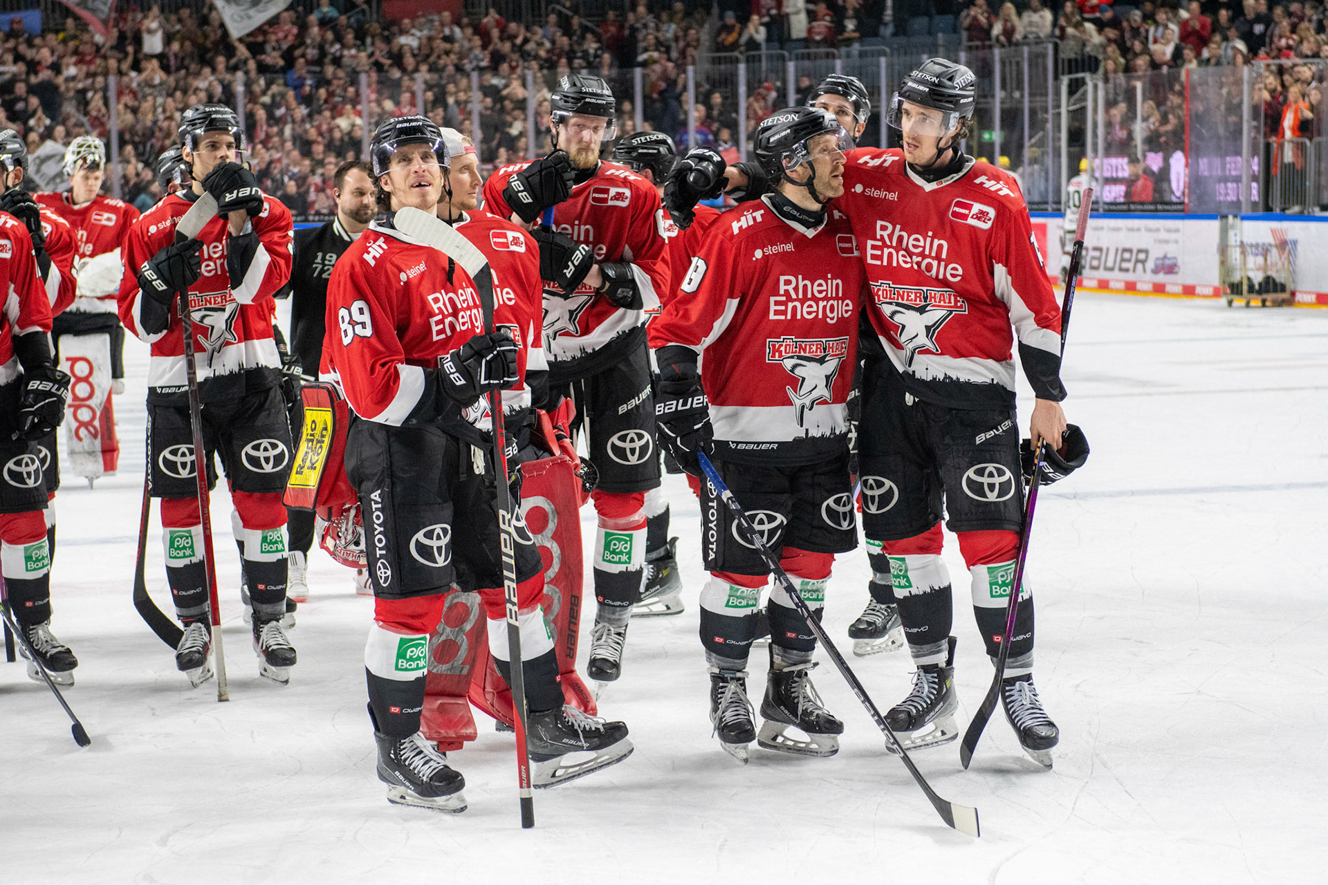 Gregor Macleod, Frederik Storm, Louis Marc Aubry, Stanislav Dietz; DEL Kölner Haie - Frankfurter Löwen, 16.02.2024