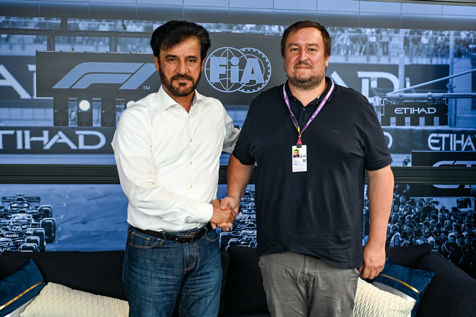 Mohammed bin Sulayem im Interview mit Christian Nimmervoll; Formel 1 GP Spa Francorchamps/ Belgien. Samstag, 29.07.2023