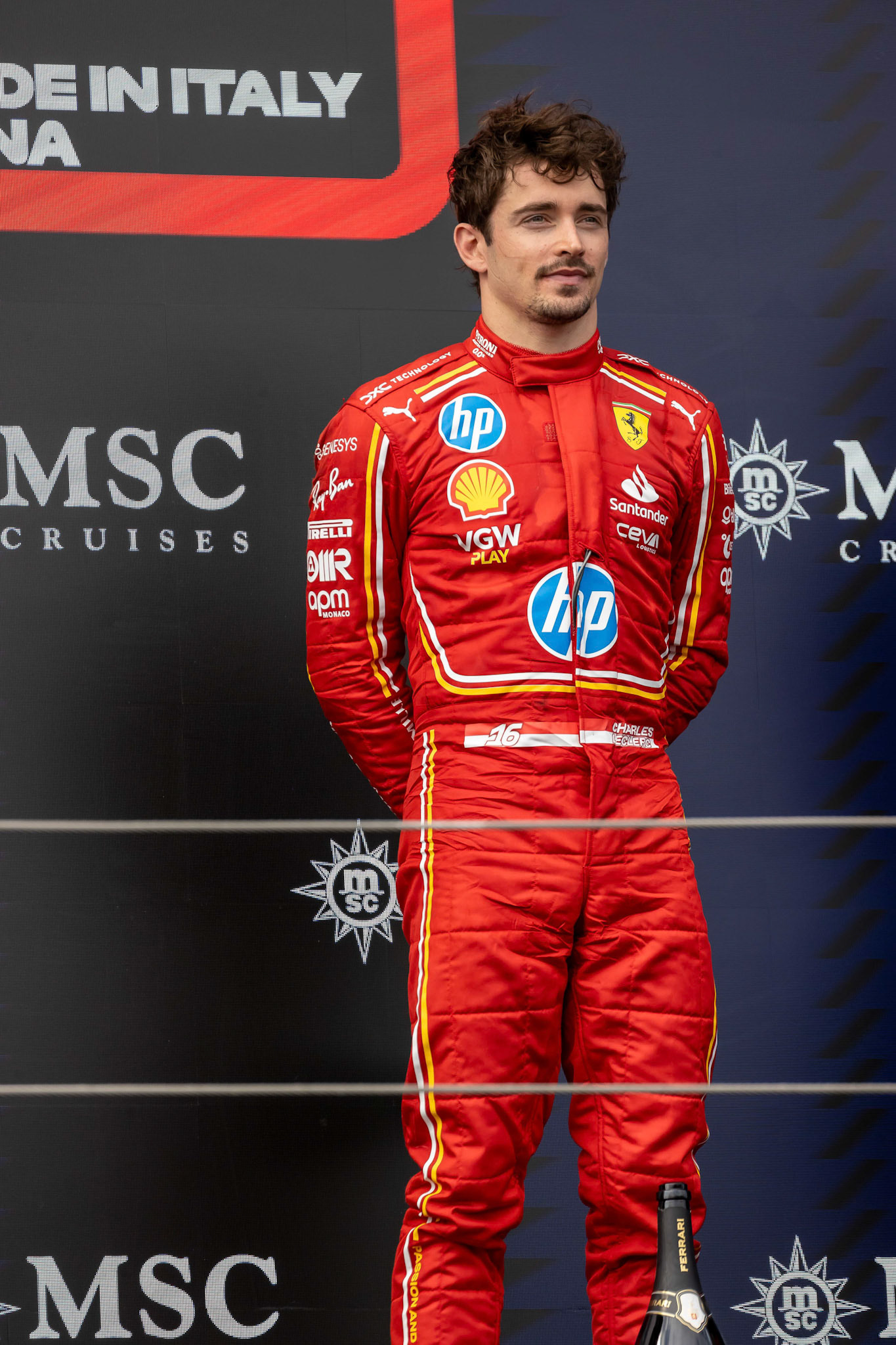 Charles Leclerc #16, Scuderia Ferrari auf dem Podium.; F1 GP Imola / Italien Sonntag, 19.05.2024
