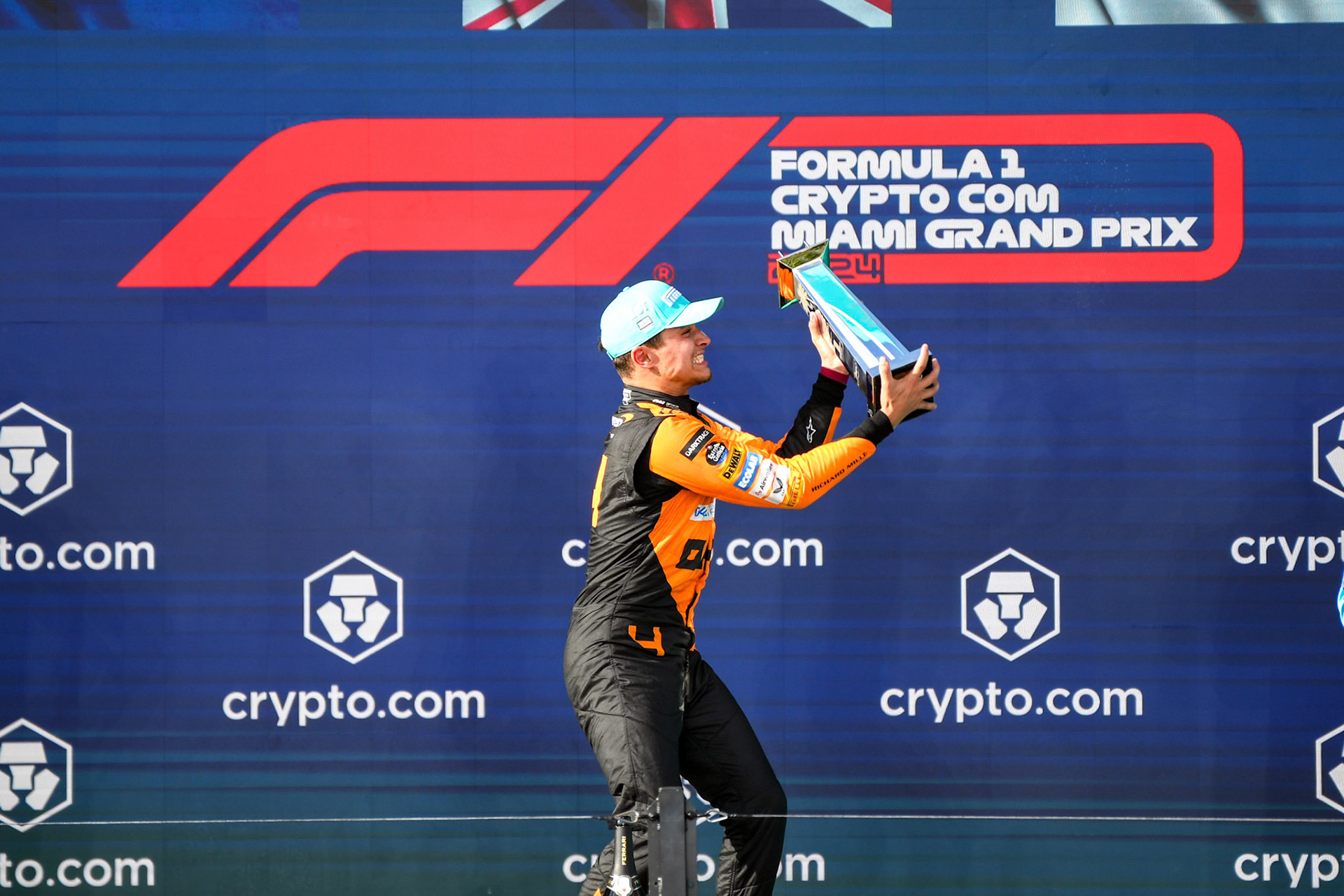 Lando Norris #4, McLaren Formula 1 Team auf dem Podium; Formel 1 GP Miami / USA. 05.05.2024