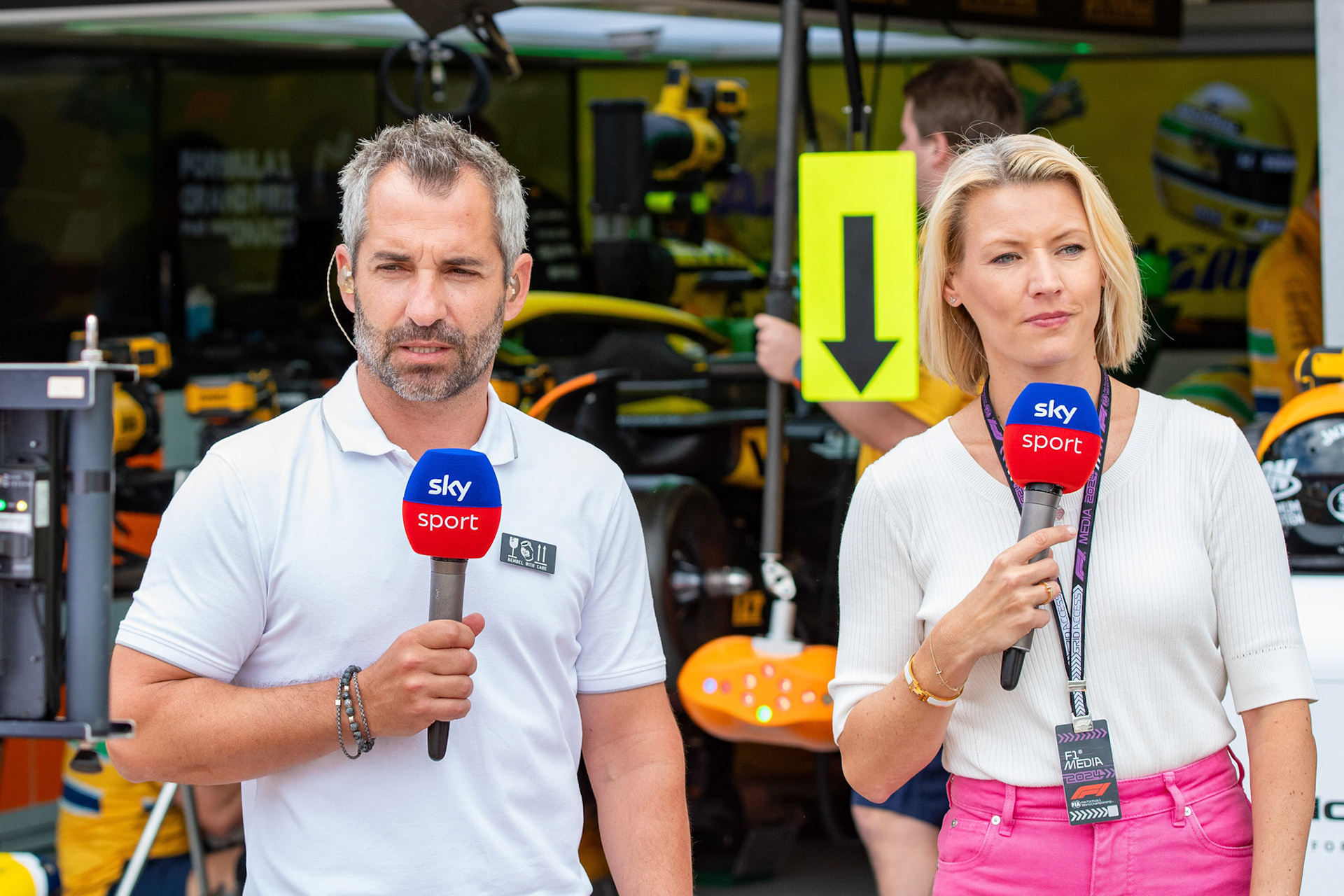 Timo Glock, Sky Deutschland und Sandra Baumgartner, Sky Deutschland; Formel1 GP Monaco Freitag, 24.05.2024