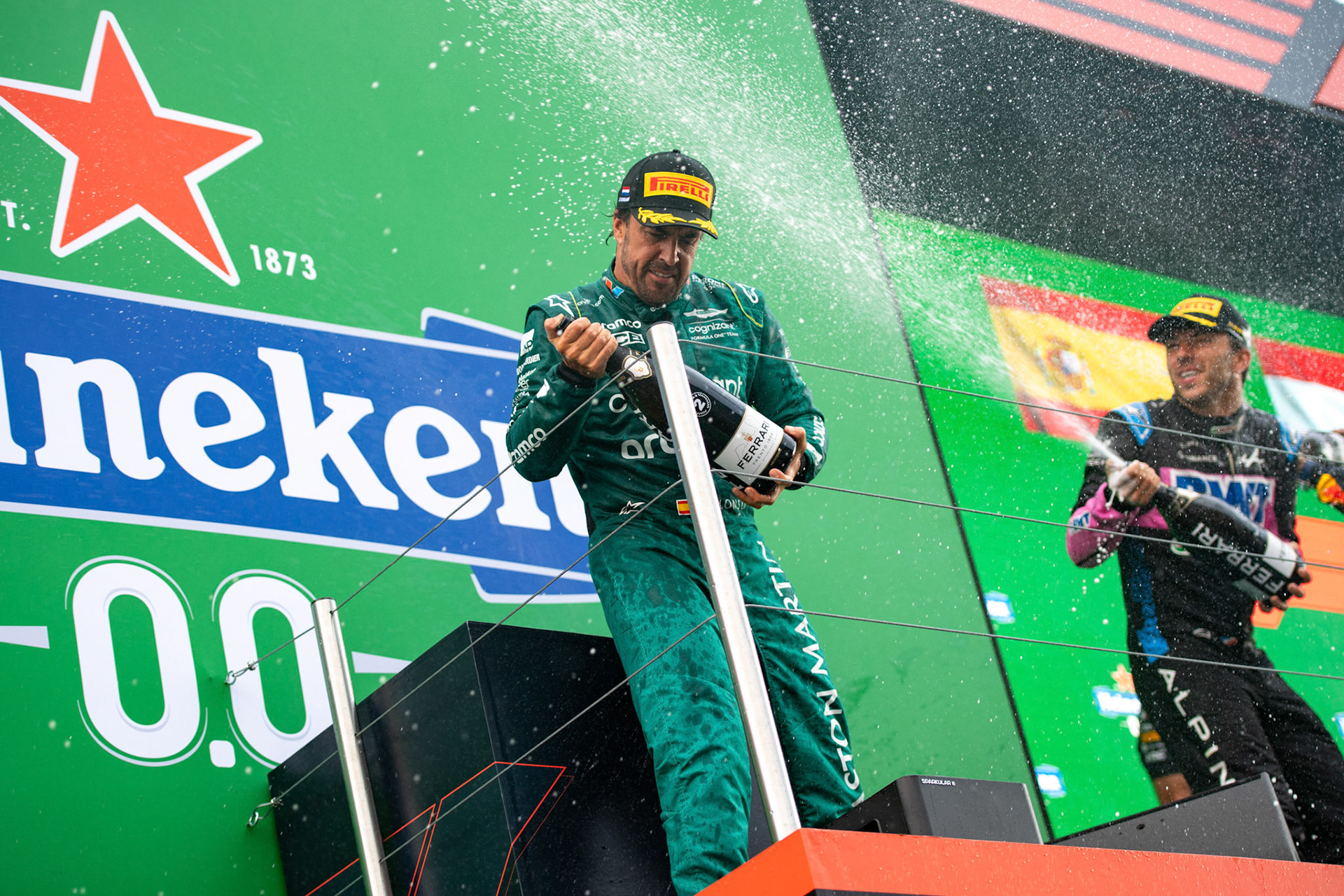 Fernando Alonso, Pierre Gasly, Max Verstappen auf dem Podium;Formel 1 GP Holland / Zandvoort. Sonntag, 27.08.2023