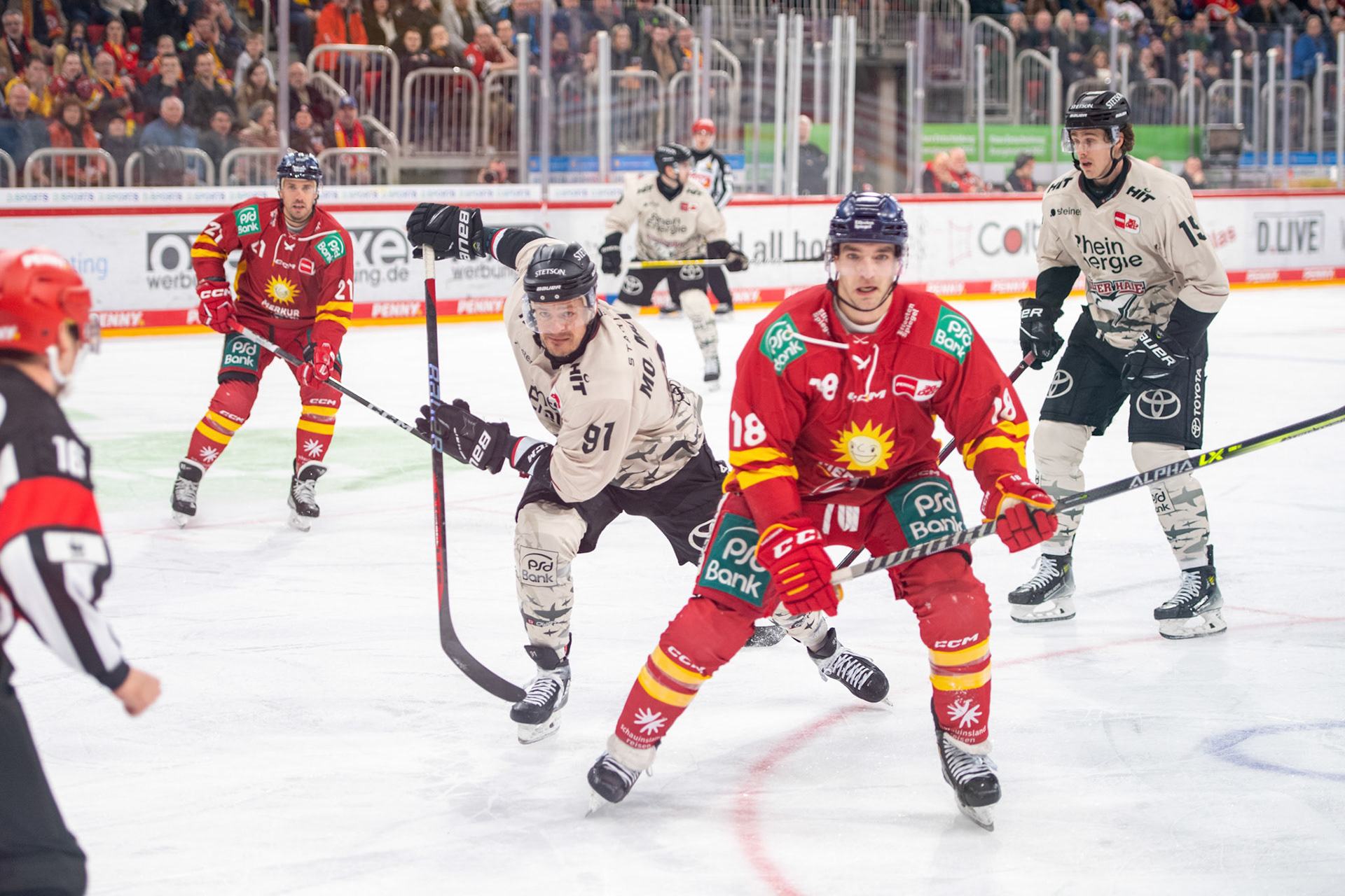Kenny Agostino, Moritz Müller, Brendan O´Donnell; DEL Düsseldorfer EG - Kölner Haie, 25.02.2024