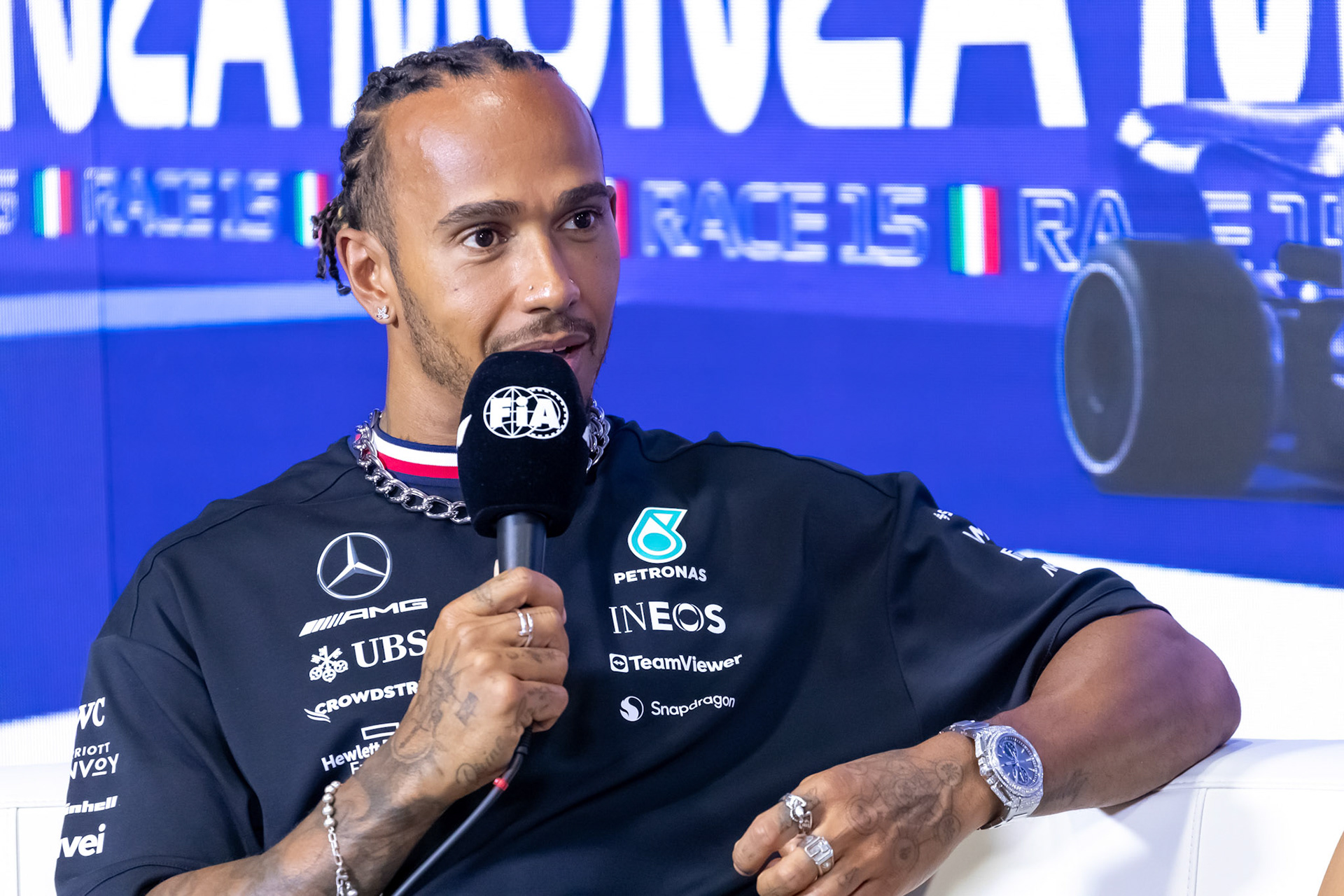 Lewis Hamilton (GBR) Mercedes AMG F1 Team; Formel 1 GP Italien / Monza. Donnerstag, 31.08.2023