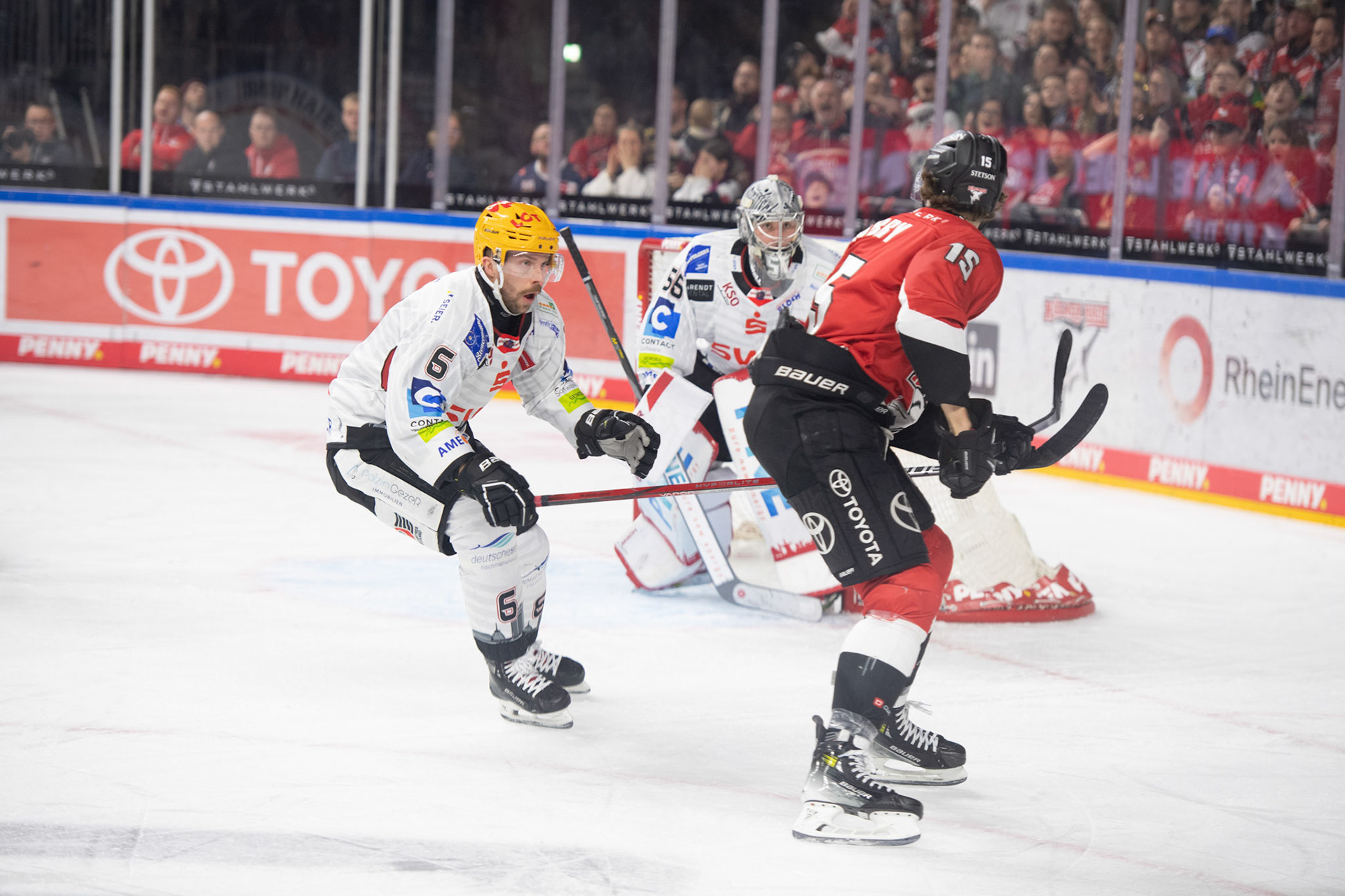 Louis Marc Aubry, Anders Groenlund, Maximilian Franzreb; DEL Kölner Haie - Fishtown Pinguins Bremerhaven, 30.01.2024