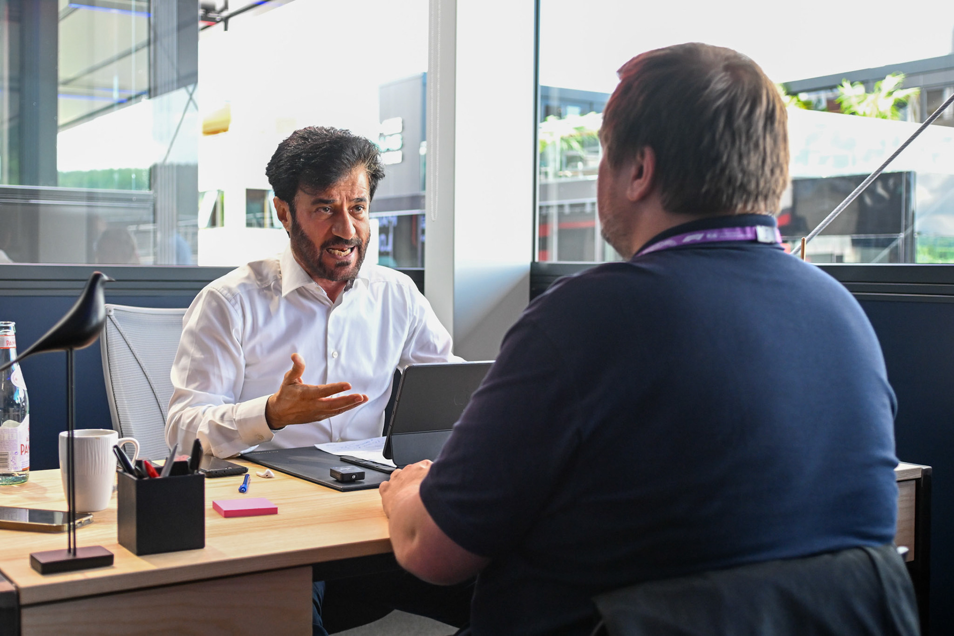 Mohammed bin Sulayem im Interview mit Christian Nimmervoll; Formel 1 GP Spa Francorchamps/ Belgien. Samstag, 29.07.2023