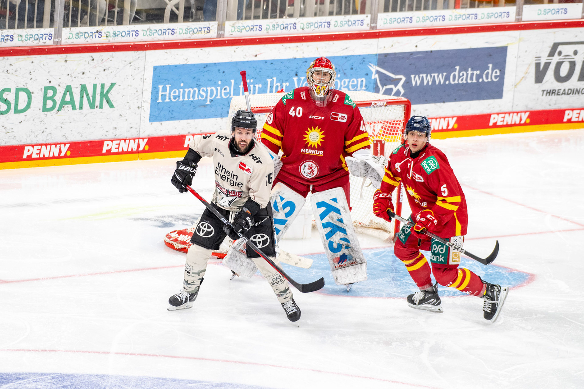Jason Bast, Henrik Haukeland, Nicolas Geitner; DEL Düsseldorfer EG - Kölner Haie, 25.02.2024