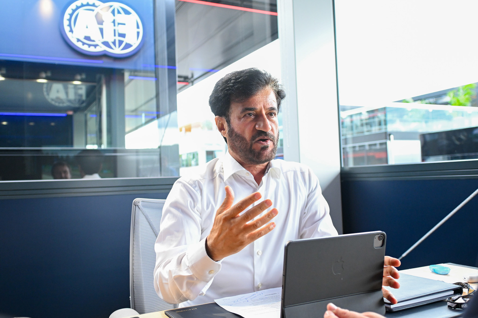 Mohammed bin Sulayem im Interview mit Christian Nimmervoll; Formel 1 GP Spa Francorchamps/ Belgien. Samstag, 29.07.2023