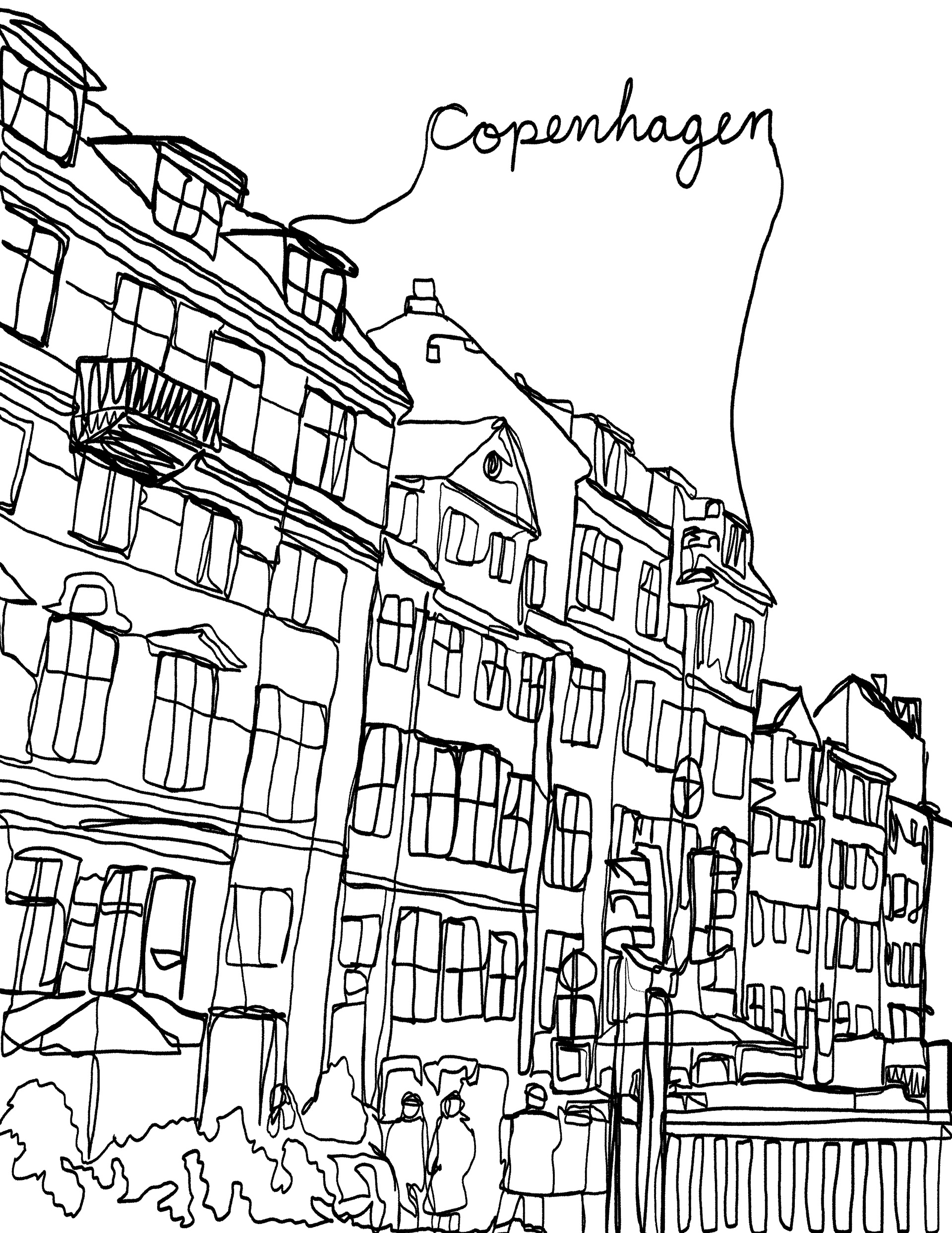 copenhagen one line drawing - featured in DePaul student art coloring book
