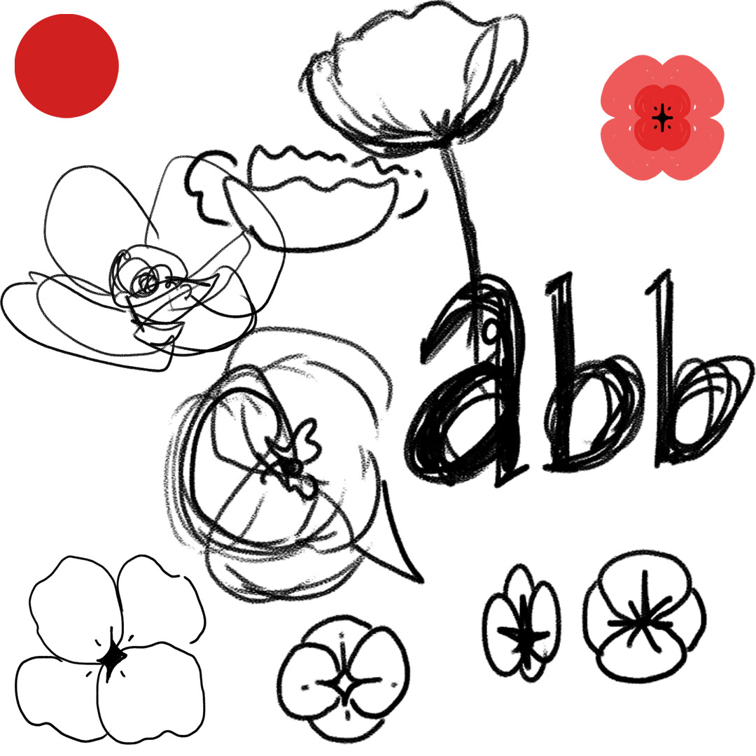 initial sketching - client wanted a poppy logo at first