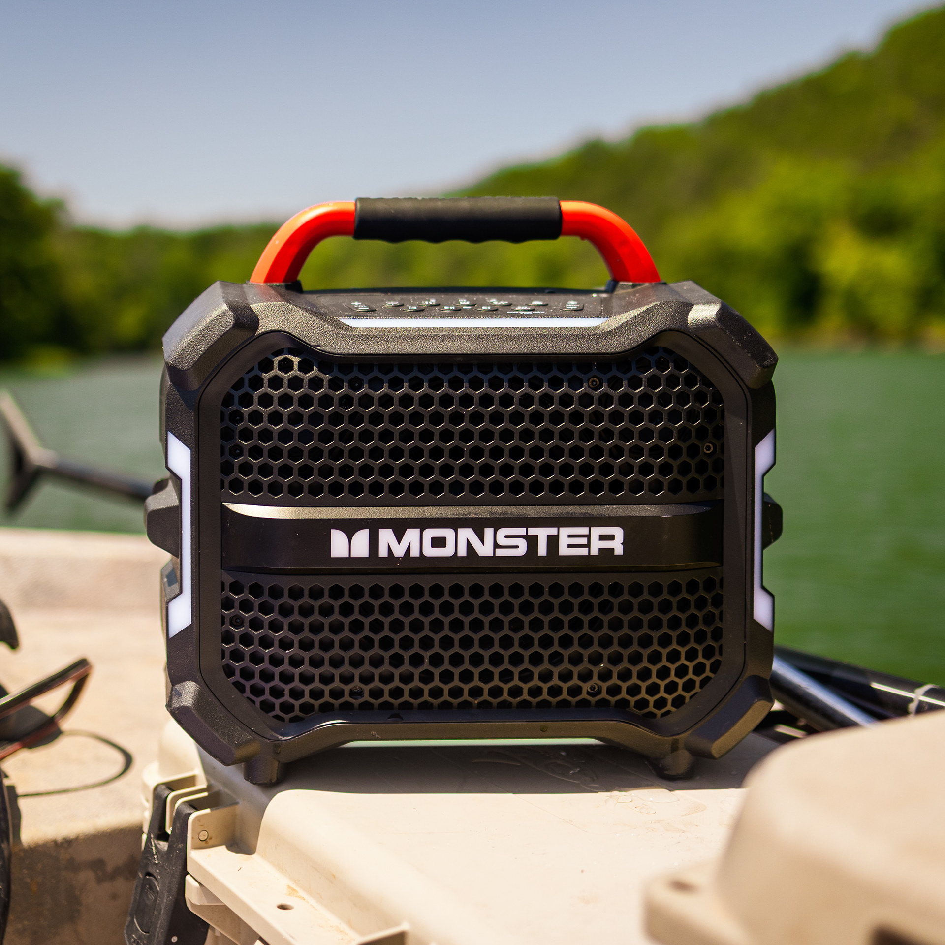 Sam's Club e-commerce listing featuring Arkansas commercial product photography of the Monster BamBox on a boat.
