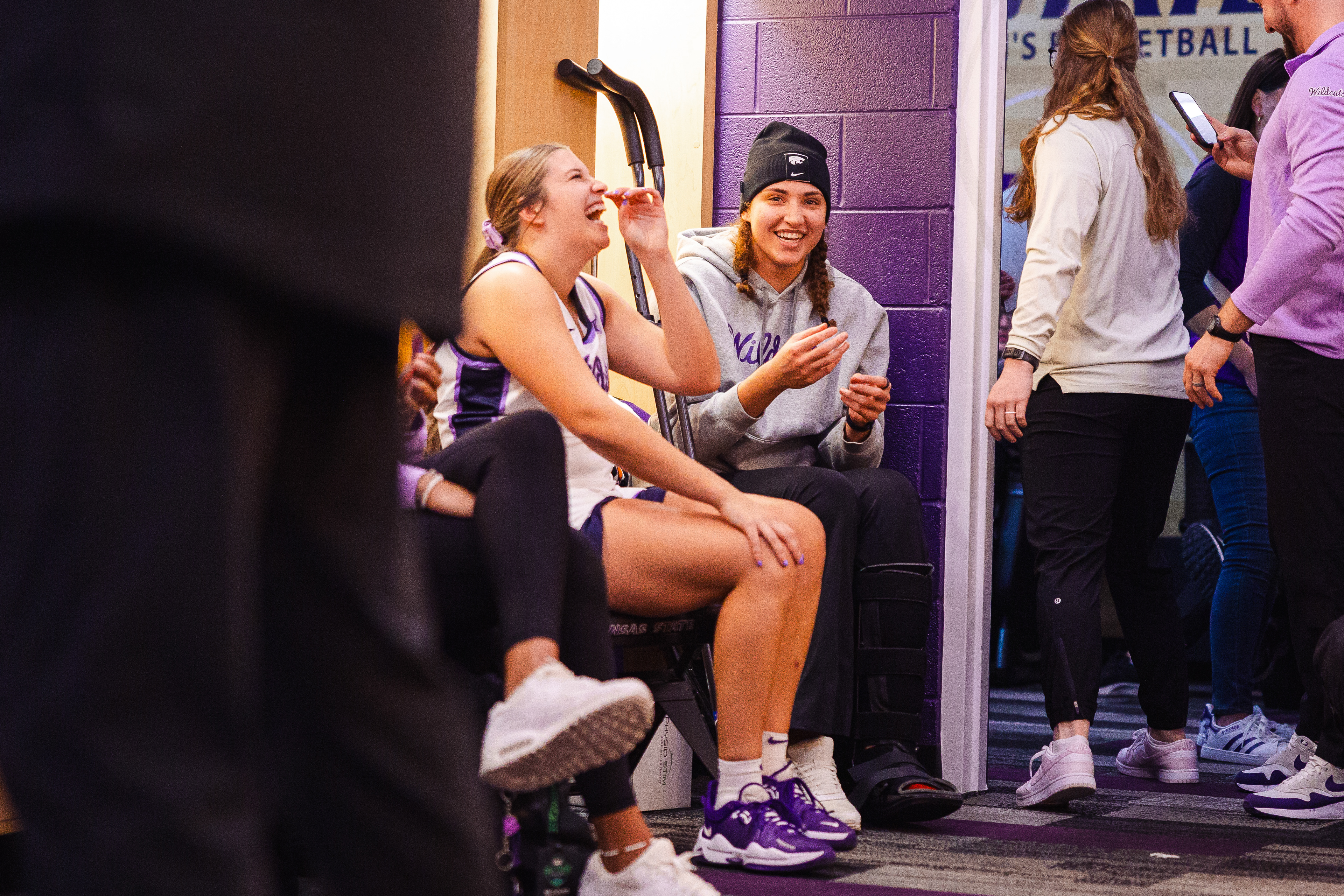 Yokie in the locker room the day of her foot surgery