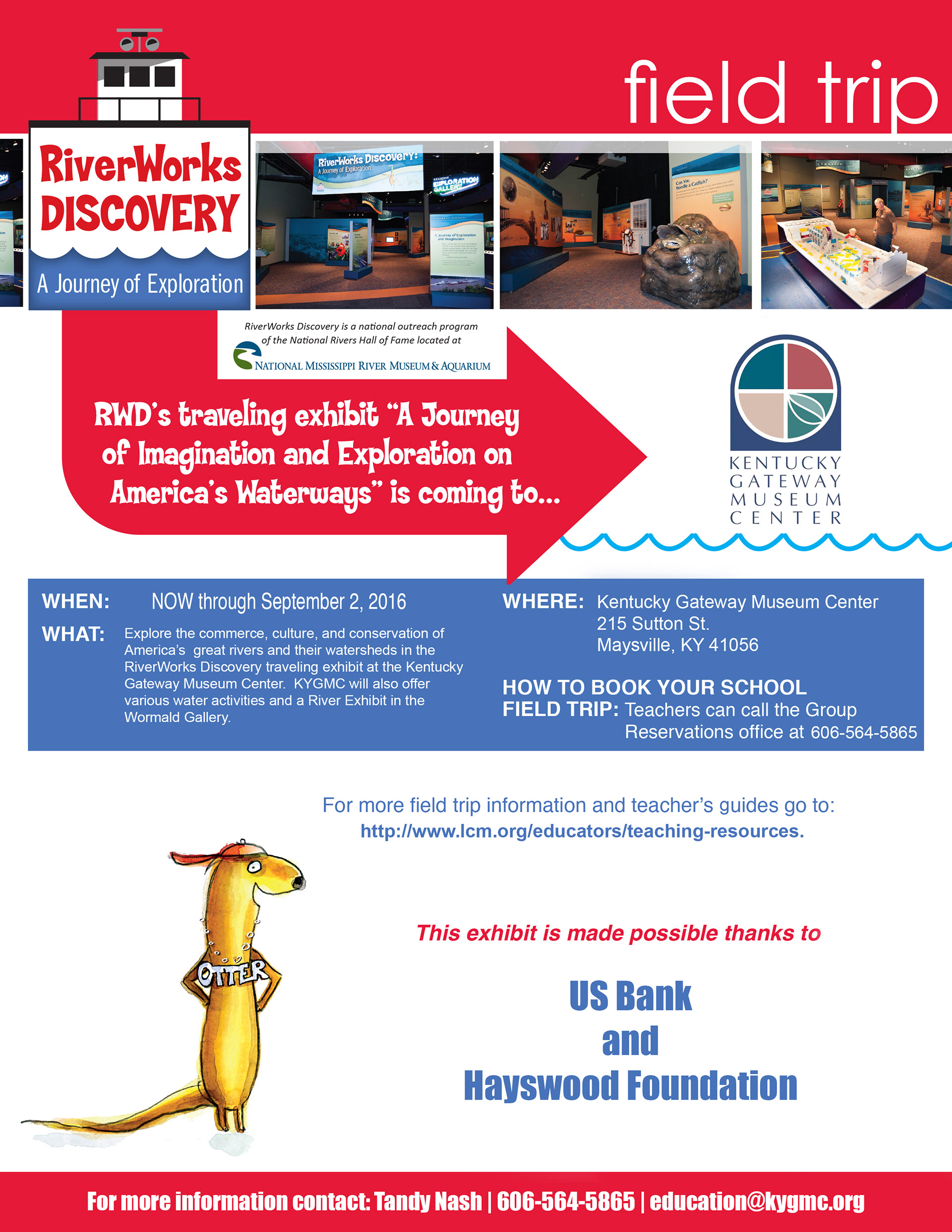 Printed flyer and email correspondence advertising an available field trip. Layout design and copy by Amanda Hankinson using Adobe InDesign. RiverWorks Discovery photos and otter image provided by RiverWorks Discovery.
