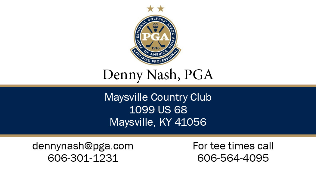 Maysville Country Club Golf Pro Business Card - Front. Layout and design completed in InDesign by Amanda Hankinson