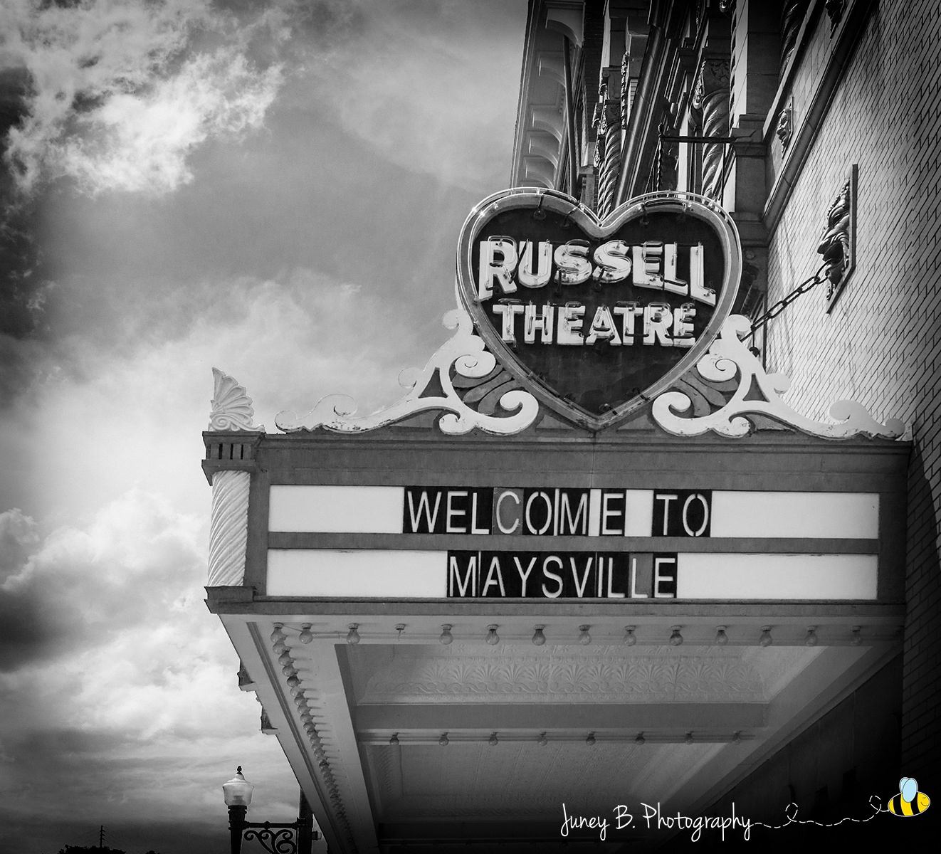 "Russell Marquee B&W" Russell Theatre, Maysville, KY - Square or 8x10 ratio