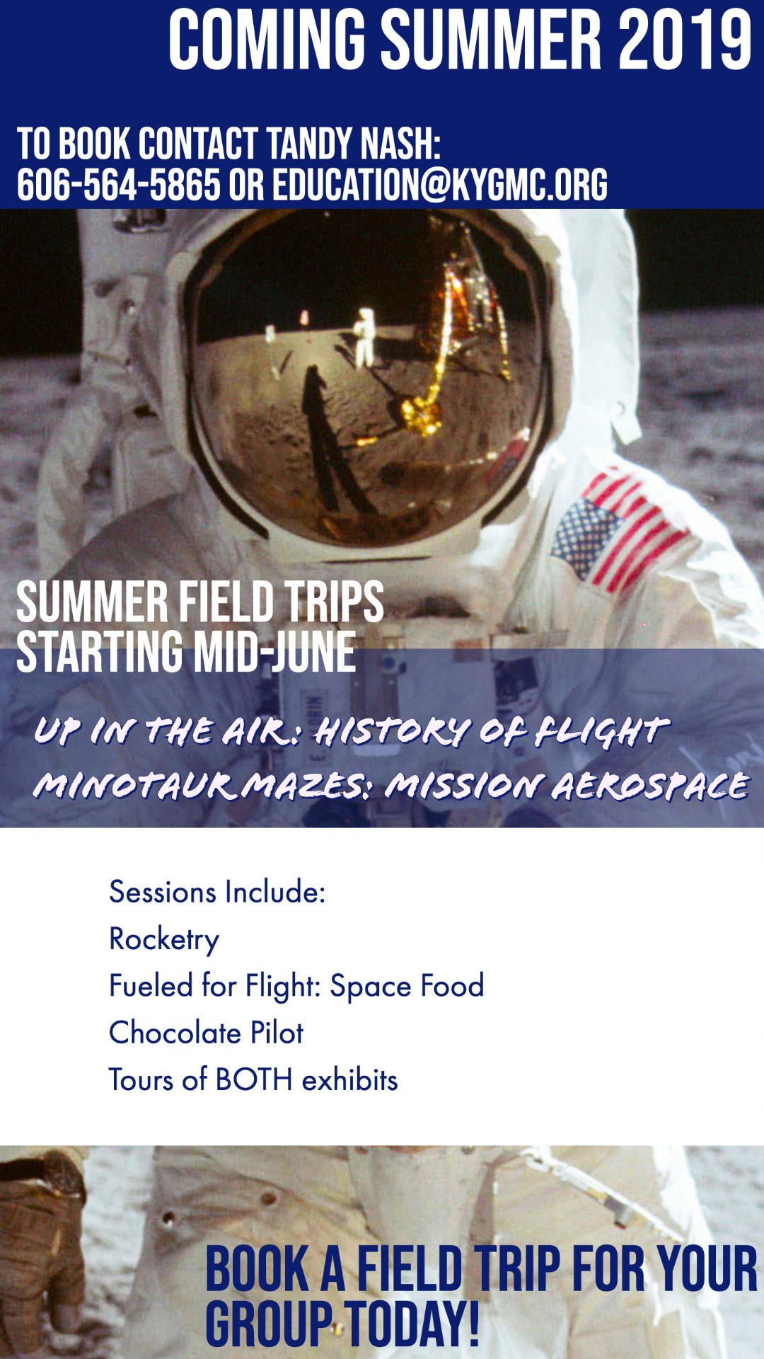 Email and social media ad for field trip opportunities at KYGMC. Designed by Amanda Hankinson using Adobe Spark.