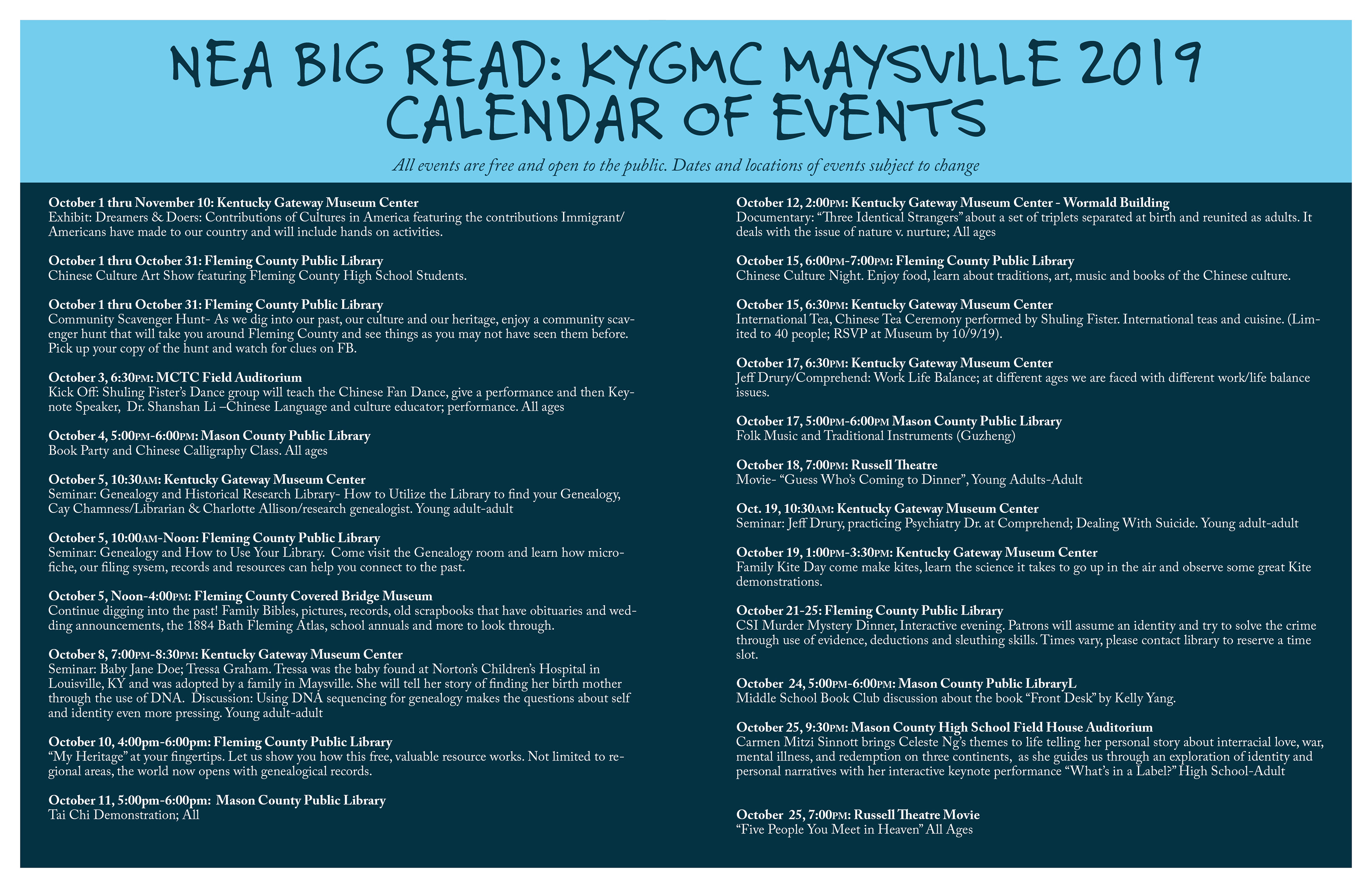 Booklet Spread. Finished size 11" x 17" seen here as flat spread. Left: Inside front cover, Right: Inside back cover. Layout completed in InDesign. All work by Amanda Hankinson.