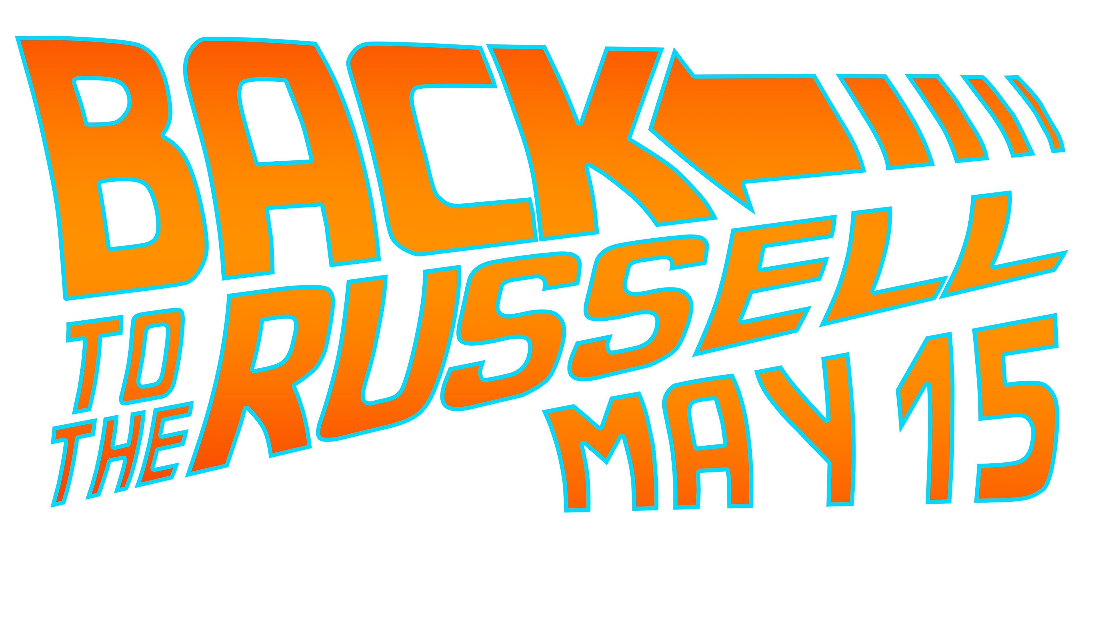 The Back to the Russell logo was designed for a 2021 Movie Season Kick-Off event at the Russell Theatre. Events included an open house and culminated with a screening of Back to the Future (1985).