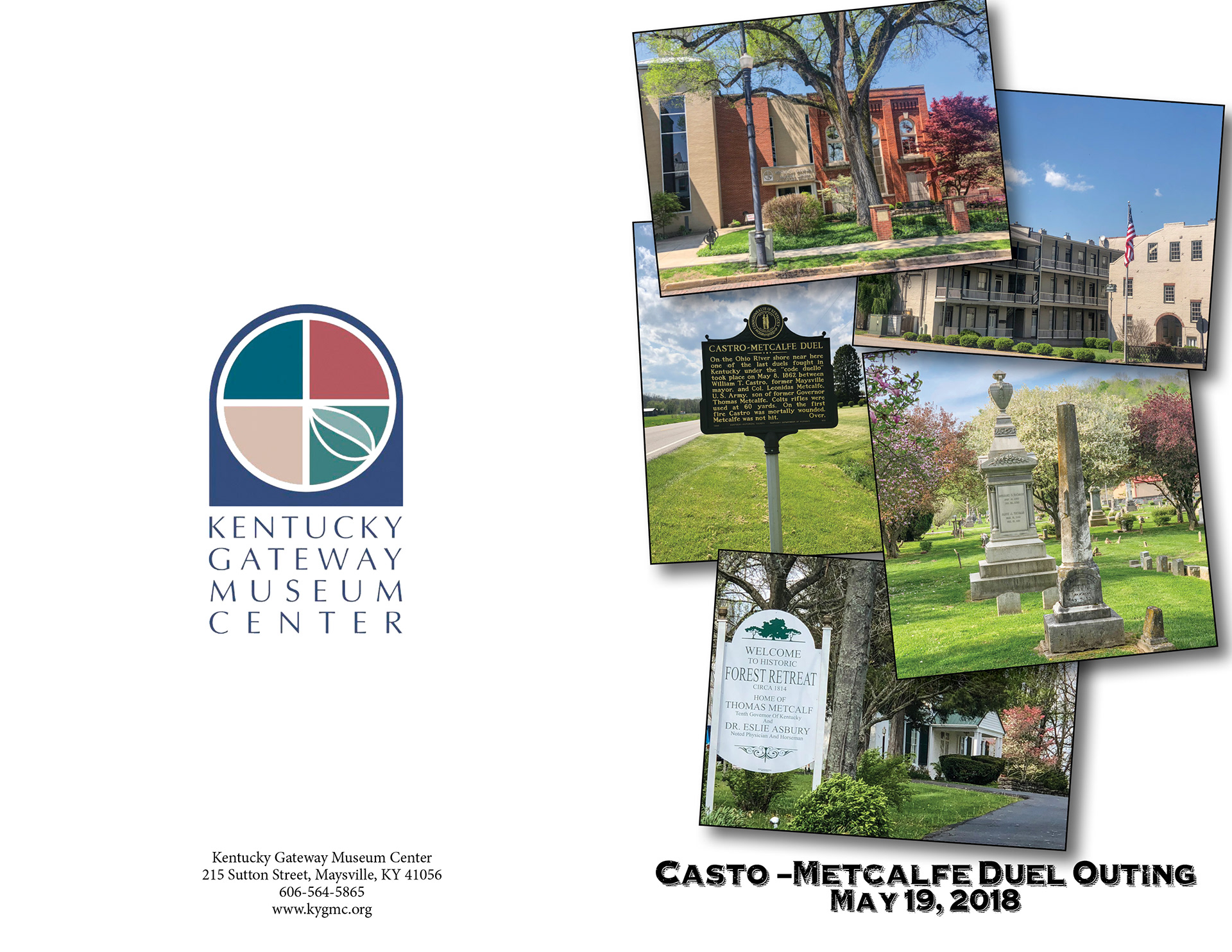 Booklet Spread. Finished size 5.5" x 8.5" seen here as flat spread. Left: Back of booklet, Right: Cover. Photos edited and sized in Adobe Photoshop, Layout completed in InDesign. All work by Amanda Hankinson.