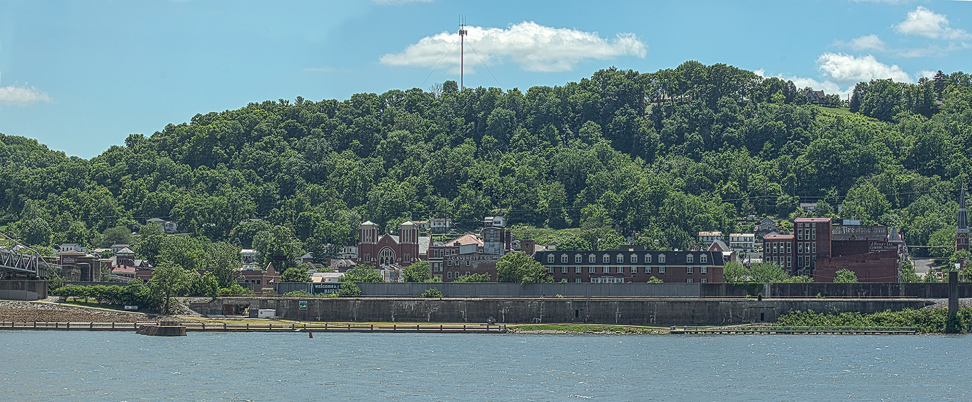 "Maysville 'skyline'" Maysville, KY from the Ohio side of the Ohio River - 12 x 36