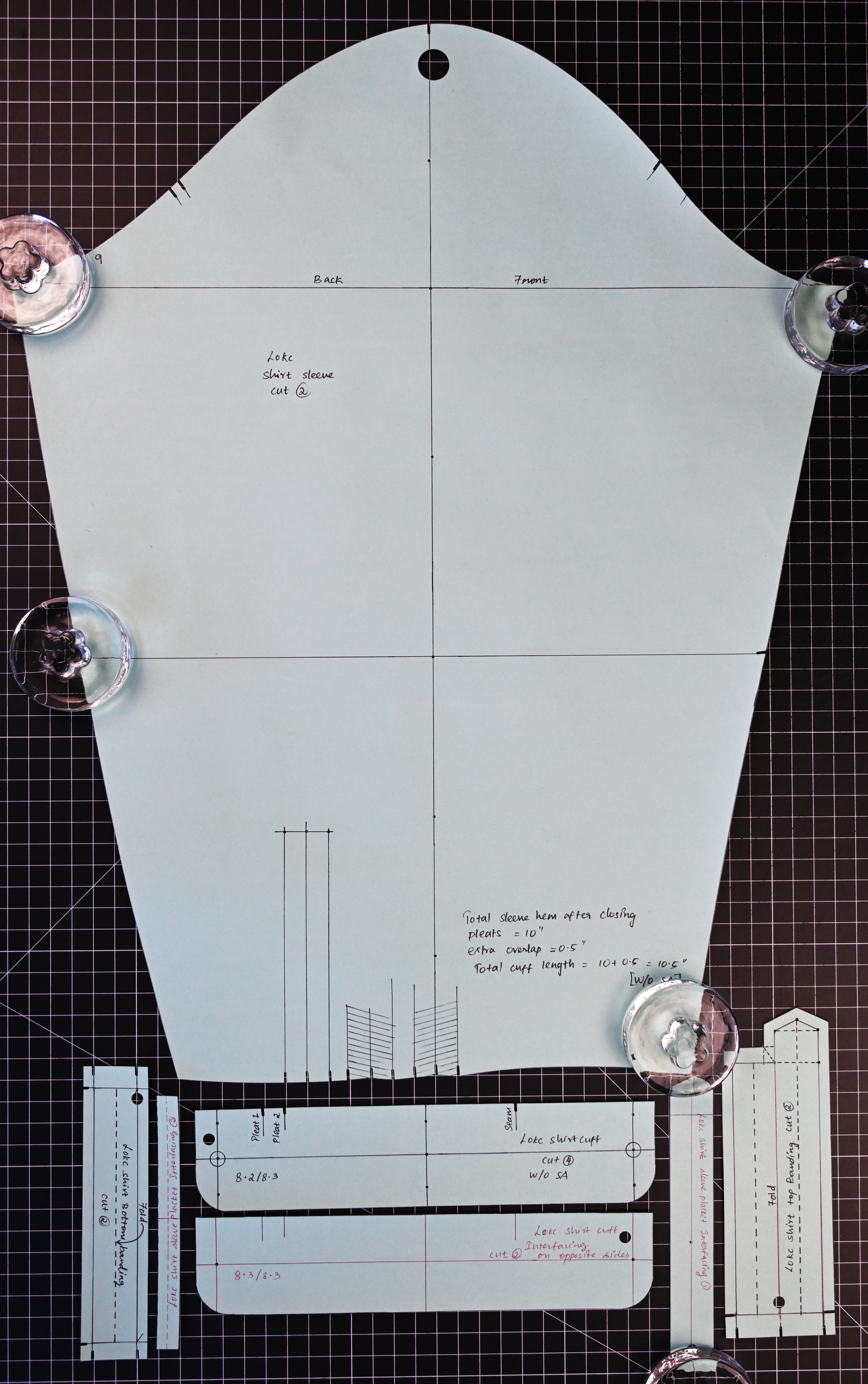 Sleeve, Cuff and Vent placket pieces