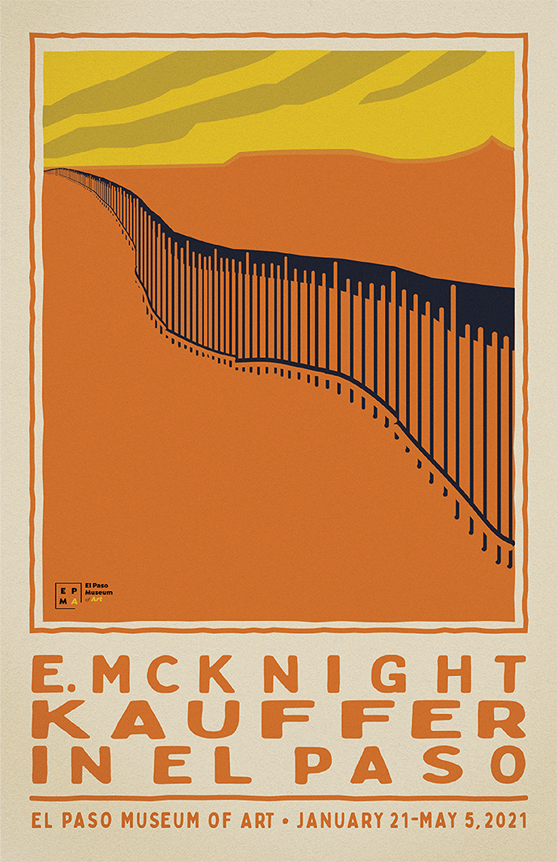 Orange and yellow poster with black border fence