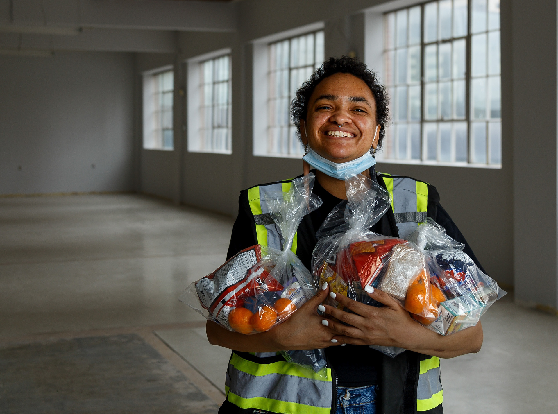 nemo. poses for a portrait in the Good Neighbours building in Calgary on Friday, June 3, 2022. nemo. is a volunteer with Bear Clan Patrol, and has been volunteering since February 2022. Every Friday Bear Clan walks the streets of downtown Calgary and hands out food hampers to those in need.