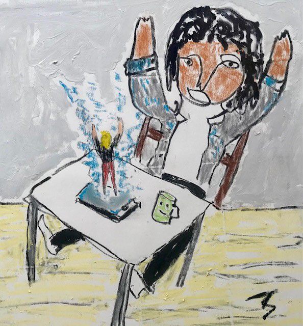 Comunicazioni entusiasmanti, D. Ciao R. Ciao - 2021 - mixed media on canvas - 52 x 56