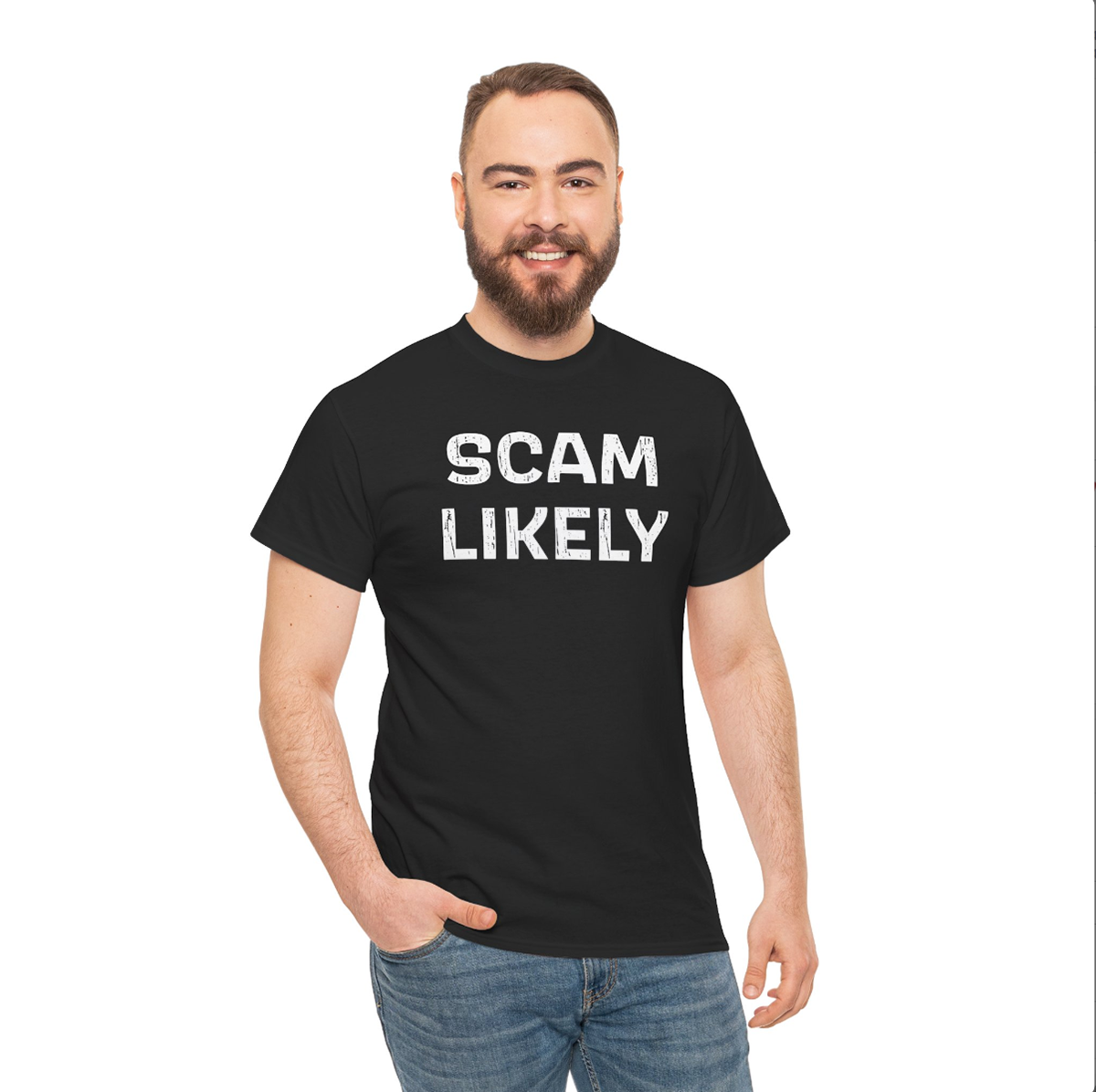 Scam Likely short-sleeve unisex heavy cotton t-shirt. Available in 7 colors, and 8 sizes from $16.95