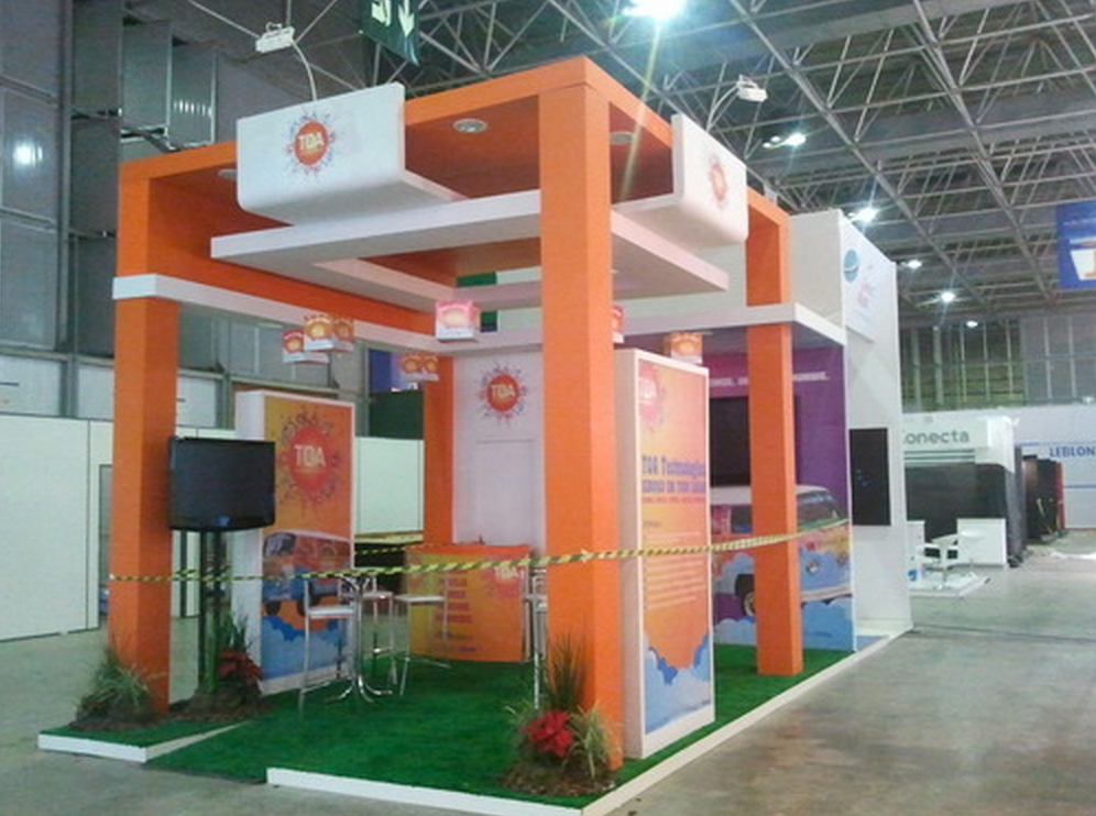 snapshot of the trade show booth with printed banners