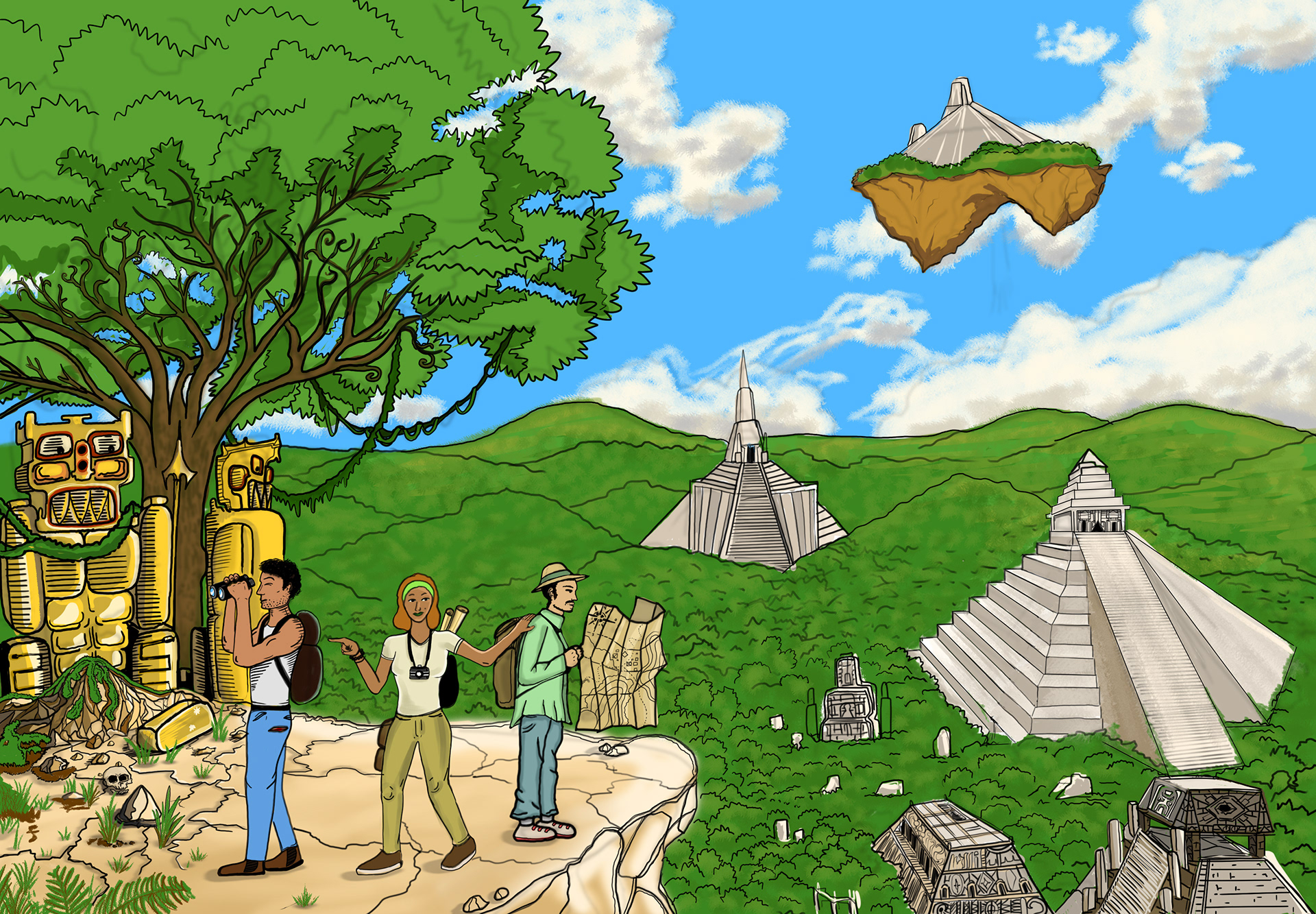 Paysage, explorateurs et pyramides - Photoshop 2024
