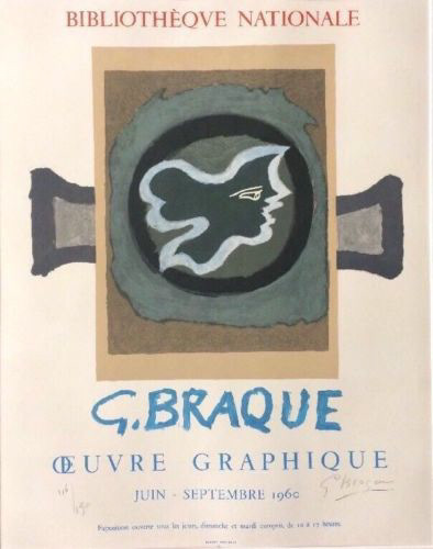 "Bibliotheque Nationale Oeuvre Graphique” Lithographic Poster (After) in Colors, c.1960, Hand Signed in Pencil LR, Edition:150, 17.5 x 22”, Please Inquire