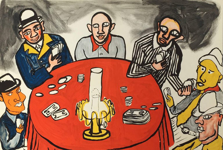 "The Card Players II" Lithograph in Colors, c.1975, Edition:Limited, Unsigned, 22x15" $450-