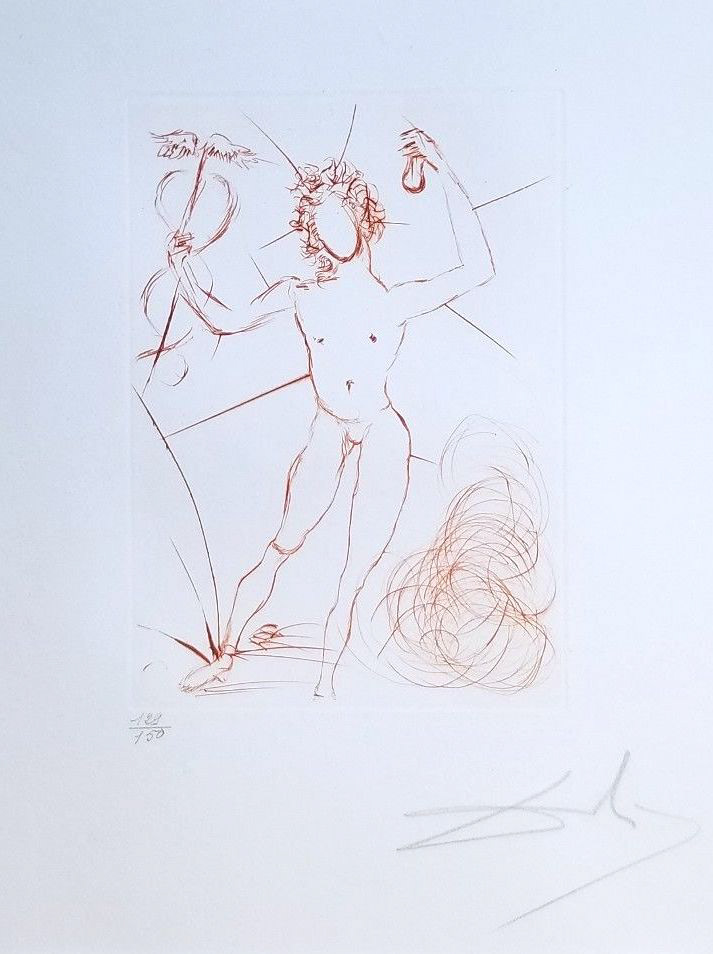 “Mercury (Mercure): From Quinze Gravures Suite” Etching in Sepia on Rives Paper, c.1968, Edition: 150, Hand Signed in Pencil LR, Image: 5 x 7”, Reference: Prestel 286, Please Inquire