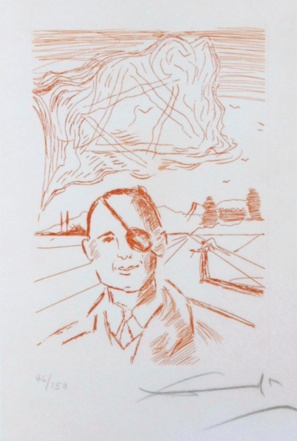 "Moshe Dayan : From the Famous Men Suite" Etching in Sepia, c.1967, Edition:150, Hand Signed in Pencil LR, Image: 6x9", Please Inquire