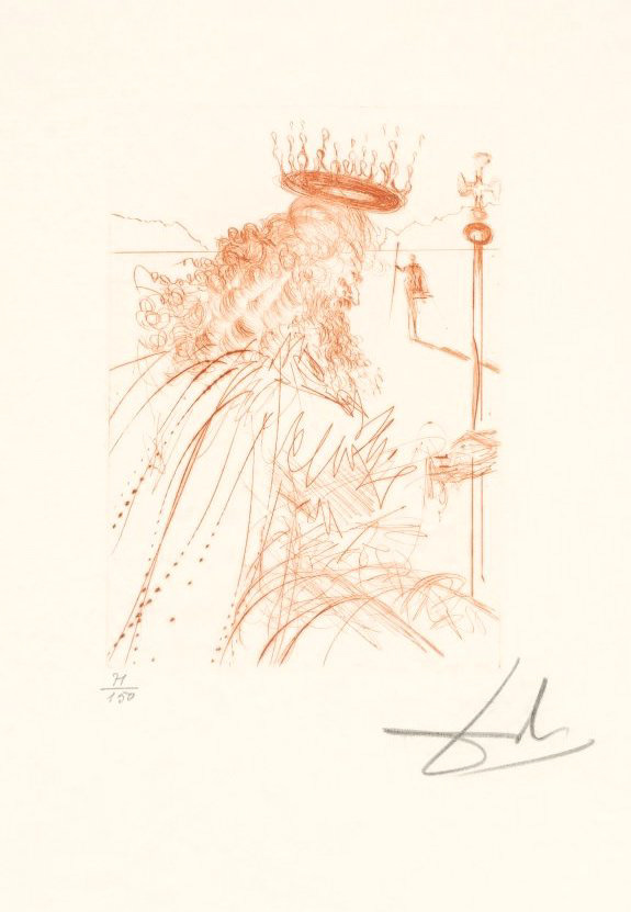 “King Lear : From The Much Ado About Shakespeare Suite” Etching in Sepia on Rives Paper, c.1968, Edition: 124/150, Hand Signed in Pencil LR, Image: 5 x 7”, Reference: Field 67-6B, Please Inquire