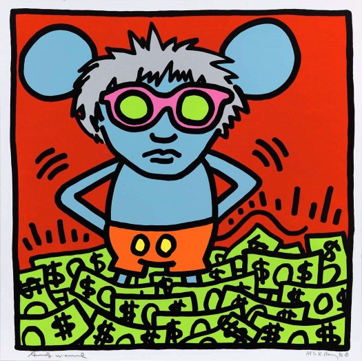 “Andy Mouse (A)” Silkscreen in Colors, c.1986, Edition:30, Hand Signed in Pencil by Haring & Andy Warhol, Image: 38 x 38”, Please Inquire