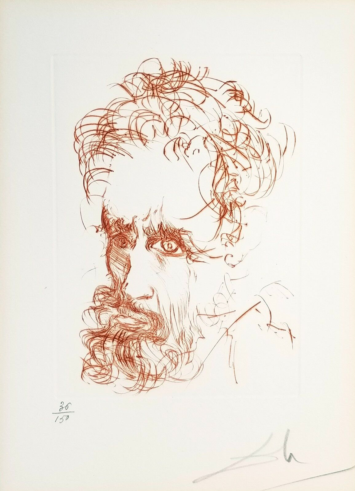 “Michelangelo : From the Immortals Of Art Suite” Etching in Sepia on Rives Paper, c.1968, Edition: 36/150, Hand Signed in Pencil LR, Image: 5 x 7”, Reference: Field 68 , Please Inquire