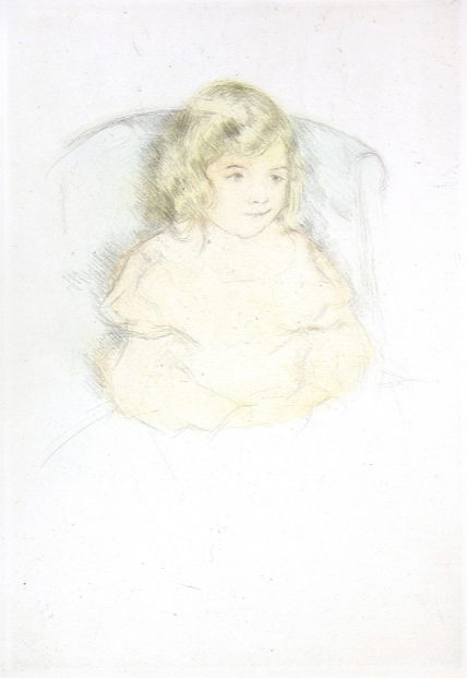 "Sara Smiling" Etching with Hand Coloring, c.1904, Image:6 x9", Ref.: Breeskin 195, Please Inquire