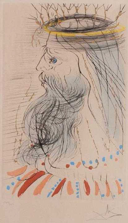 “King Solomon : From The Songs Of Solomon Suite” Etching in Colors with Gold Embellishment, c.1971, Edition: 250, Hand Signed in Pencil LR, Image: 16 x 10”, Reference: Field 71-7A, Please Inquire